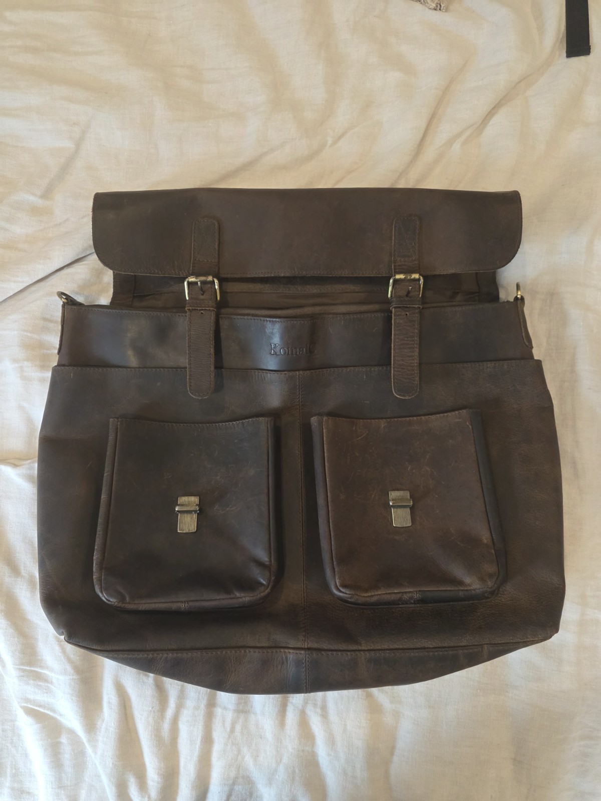 KomalC Distressed Buffalo Leather Briefcase Laptop Messenger Bag Satchel Brown