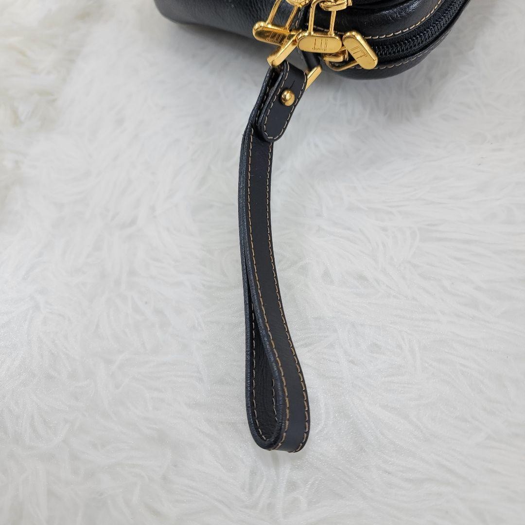 Dunhill Black Leather Clutch Second Bag Gold Hardware 23cm