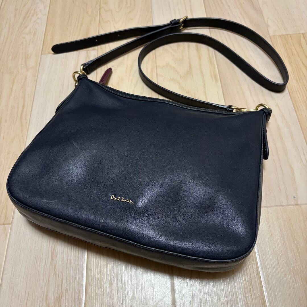 Paul Smith Navy Leather Shoulder Bag Crossbody Gold Tone Mens Japan 29cm