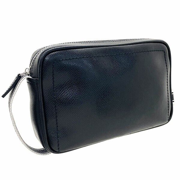 ■Authentic Salvatore Ferragamo logo clutch bag in black leather (size 24 8811).