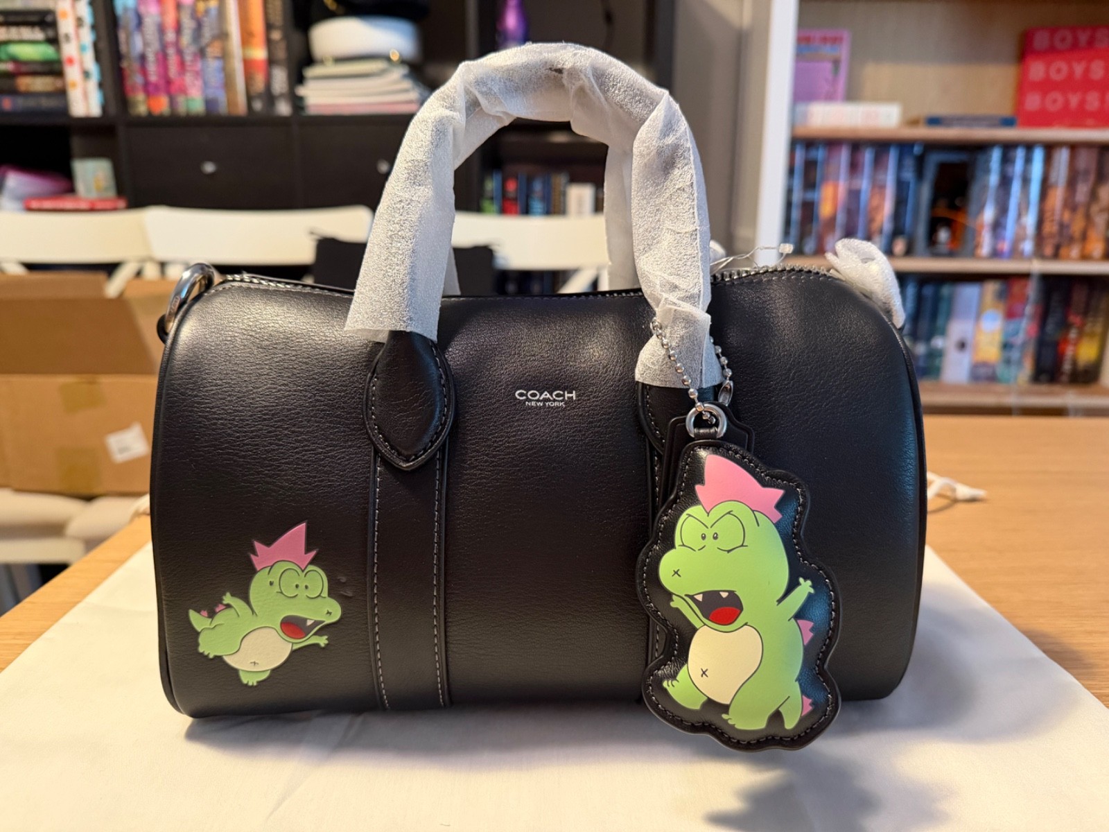 Coach X Brain Dead Darby Dino Compass Bag 25 & Charm Black Natural Leather NWT