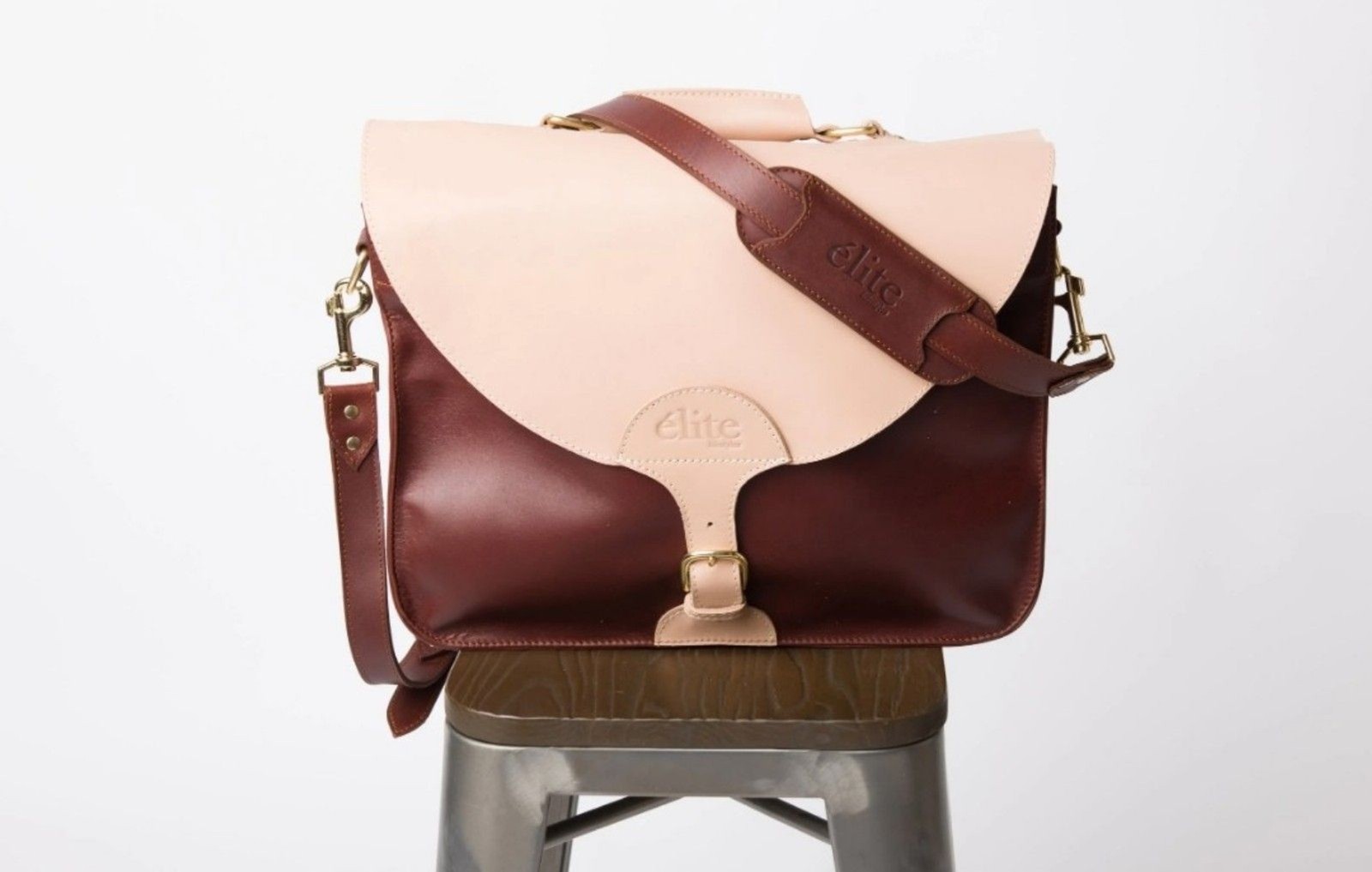 DISCOUNTED Elite Lifestyle Brown & Tan Leather Briefcase Messenger Bag