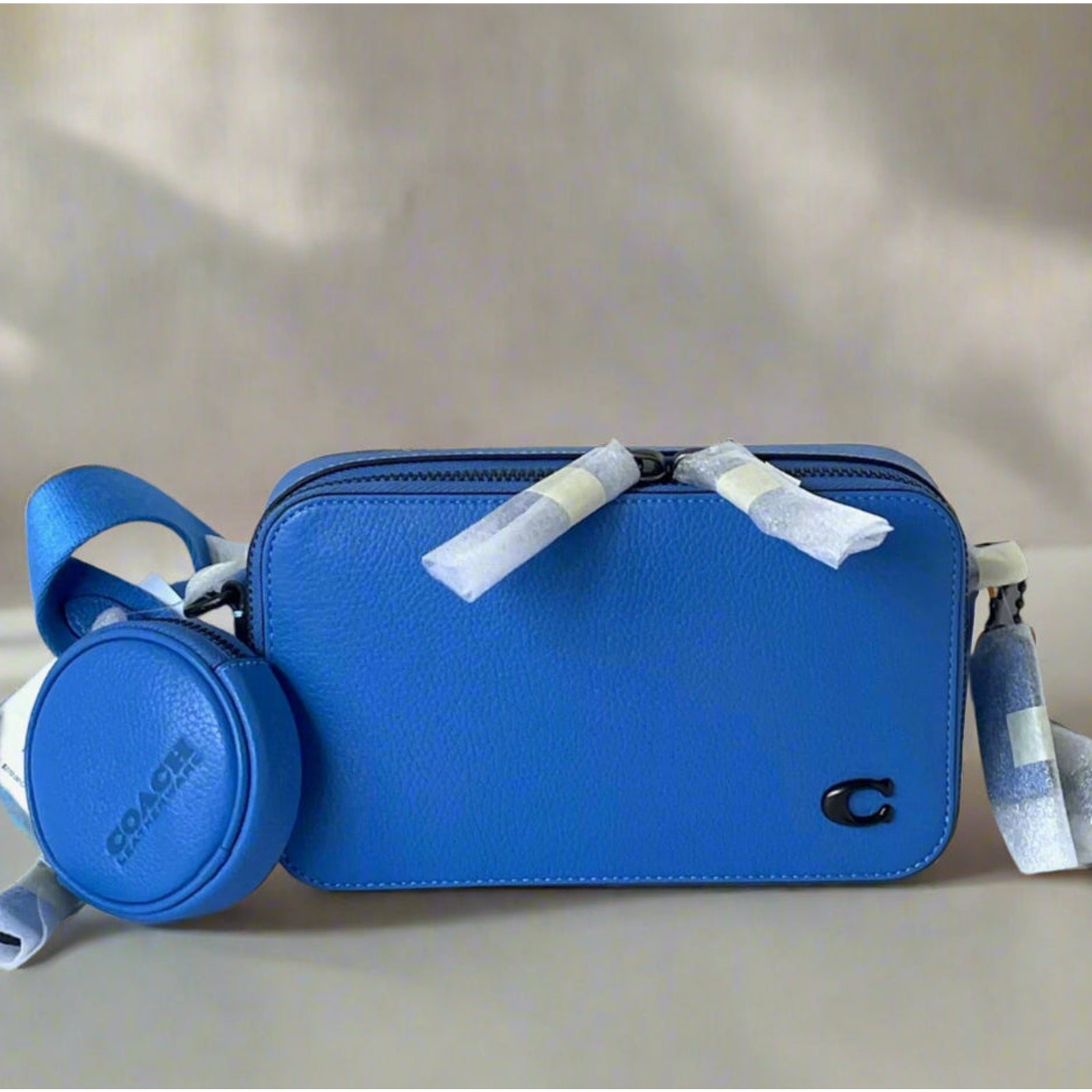 Coach Charter Slim Crossbody CC070 Blueberry Pebbled Leather Round Pouch