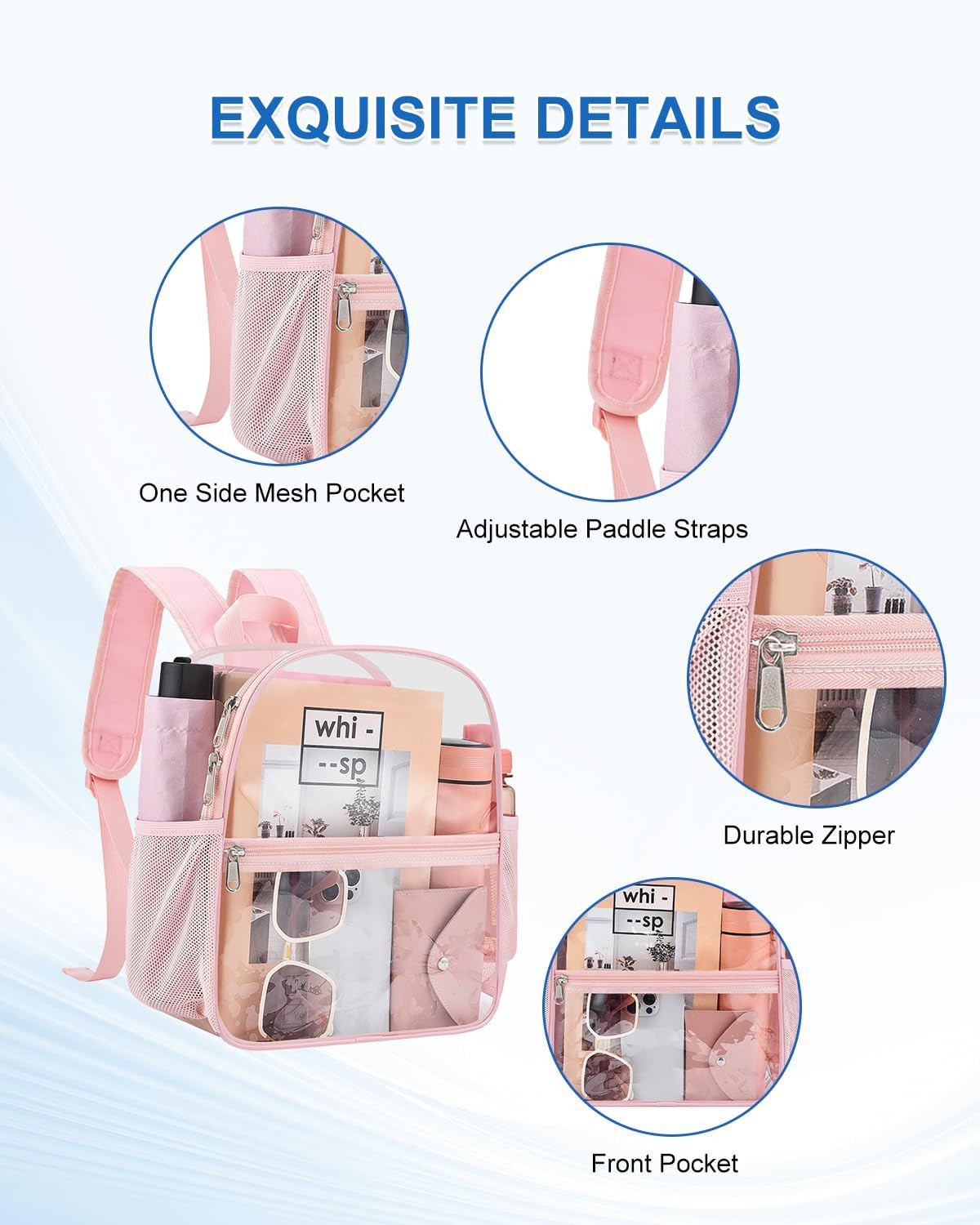 Clear Backpack for Stadium Events, 12X12X6 Small Clear Plastic Bag with Reinforc