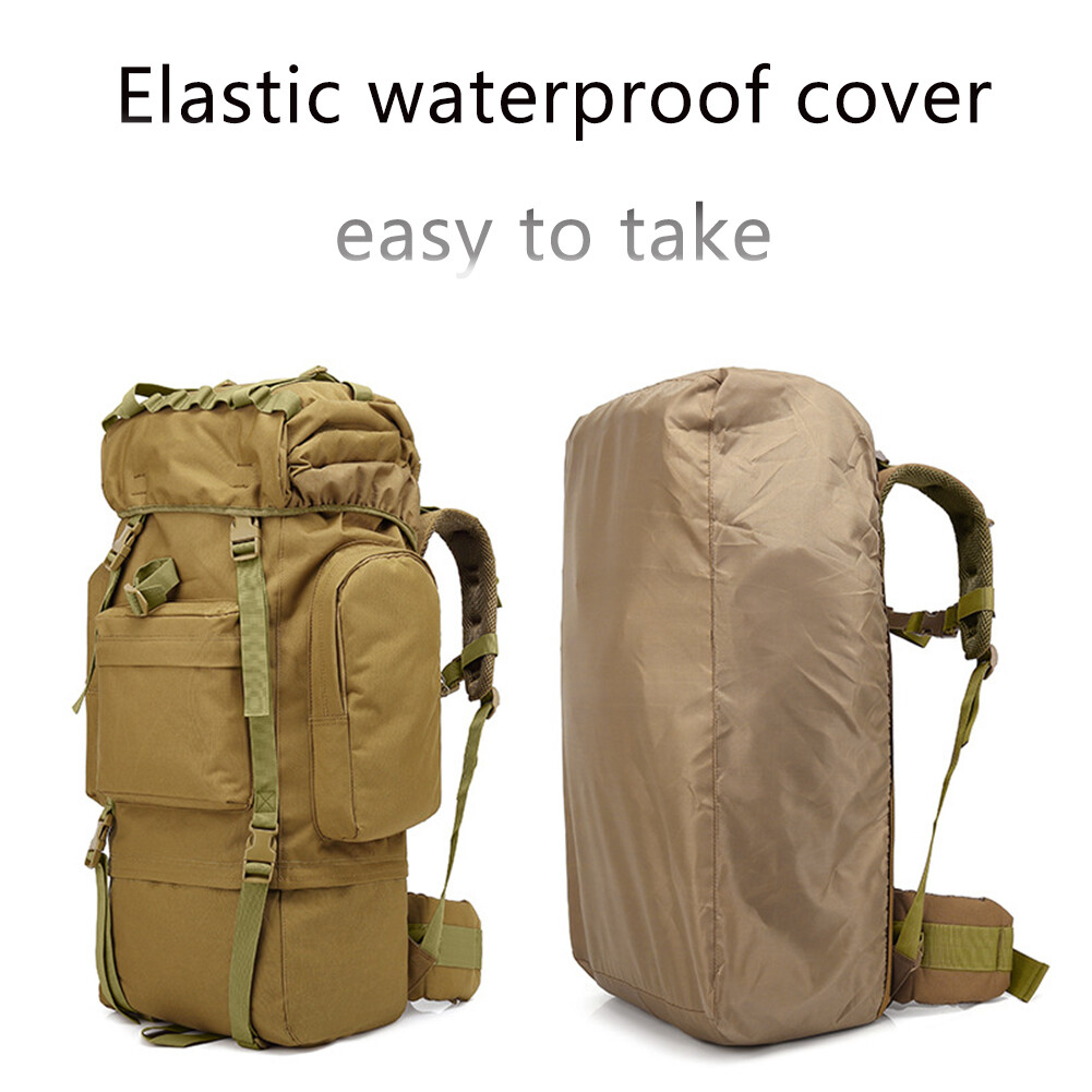 Tactical 65L Backpack Camping Rain Cover Rucksack Nylon Waterproof Hiking Bags
