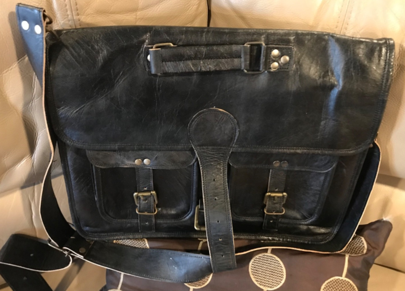 18″X13″ Buffalo Leather Black Large Men’s Briefcase Messenger Satchel Laptop Bag