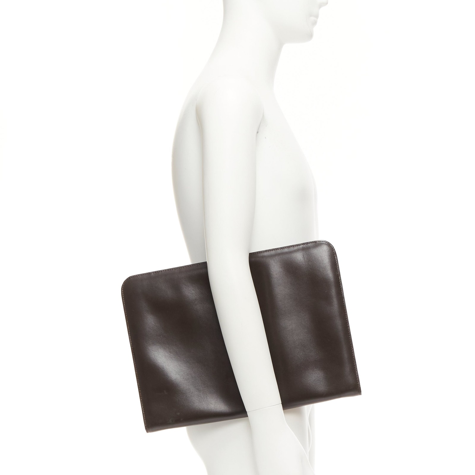GIVENCHY Vintage brown smooth leather zip around oversized portfolio clutch