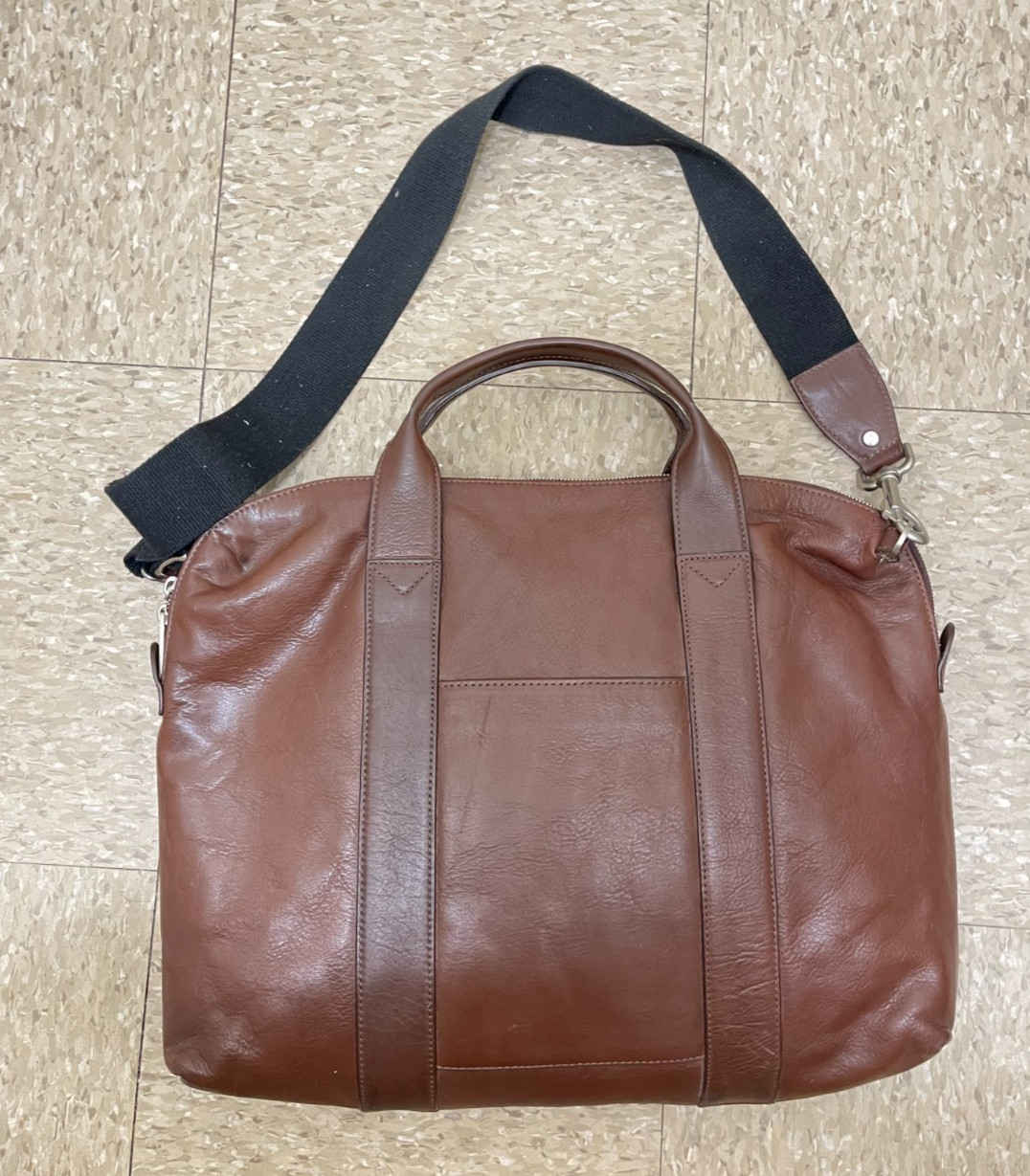 Jack Spade Mens Brown Leather Messenger Laptop Bag W Canvas Straps Career Work