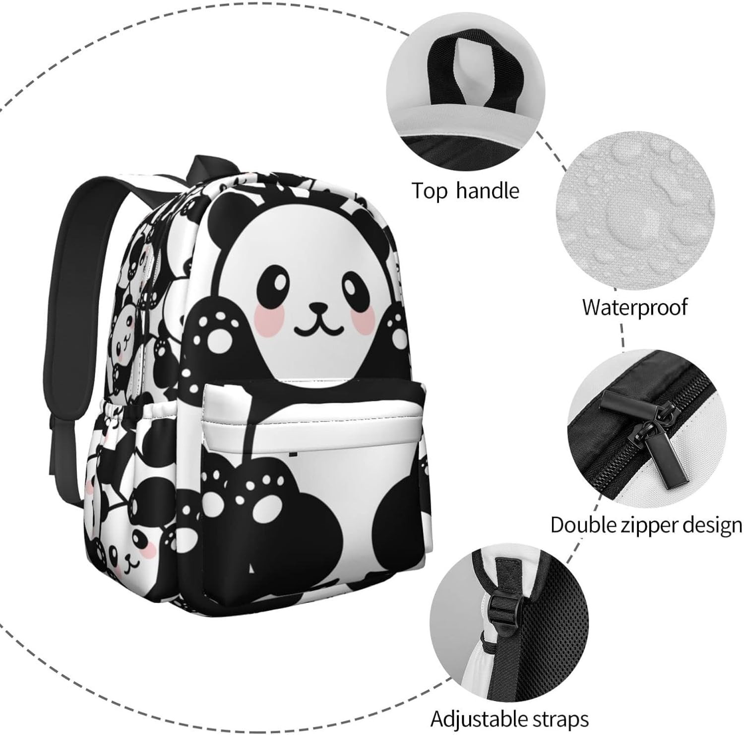 Cute Panda Backpack Large Laptop Backpack Lightweight Backpack Casual Daypack