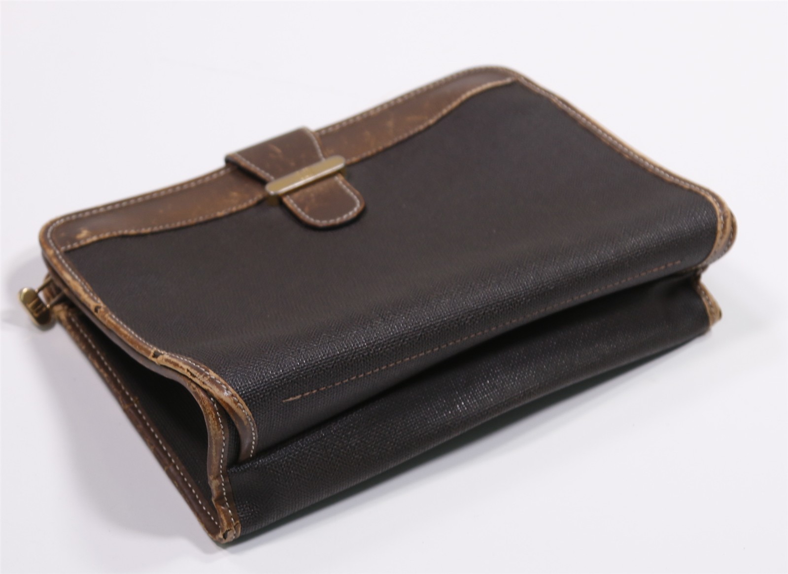 Dunhill Vintage Unisex Gray Brown Leather PVC Small Clutch Bag