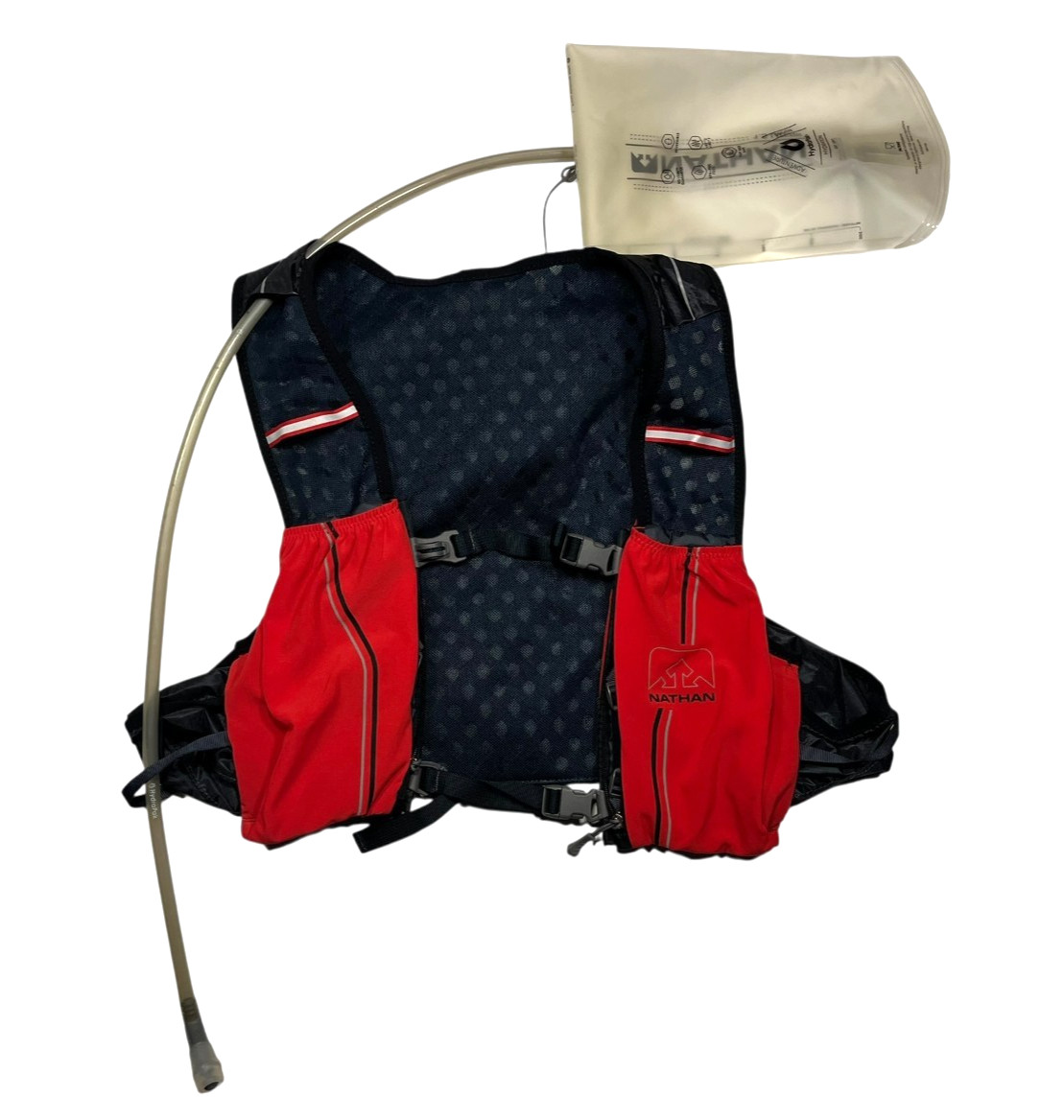 NATHAN Red/Black HYDRATION VEST BACKPACK Running Hike Gym Water Bag 1.5L BLADDER