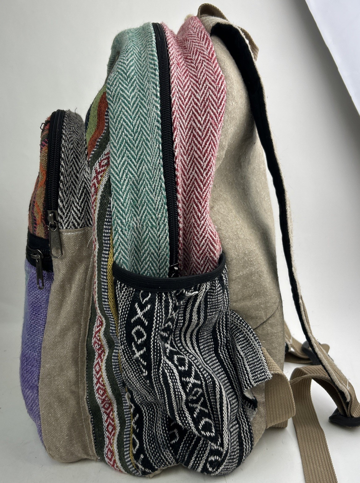 Himalaya Hemp Backpack Orange Red Aztec Southwestern Mushrooms Hippie Bag Canvas
