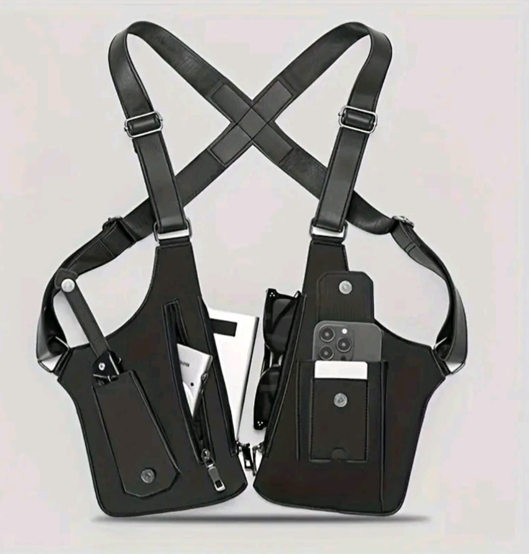 Underarm Shoulder Bag for Men, Leather Double Shoulder Armpit Bag with Adjustabl