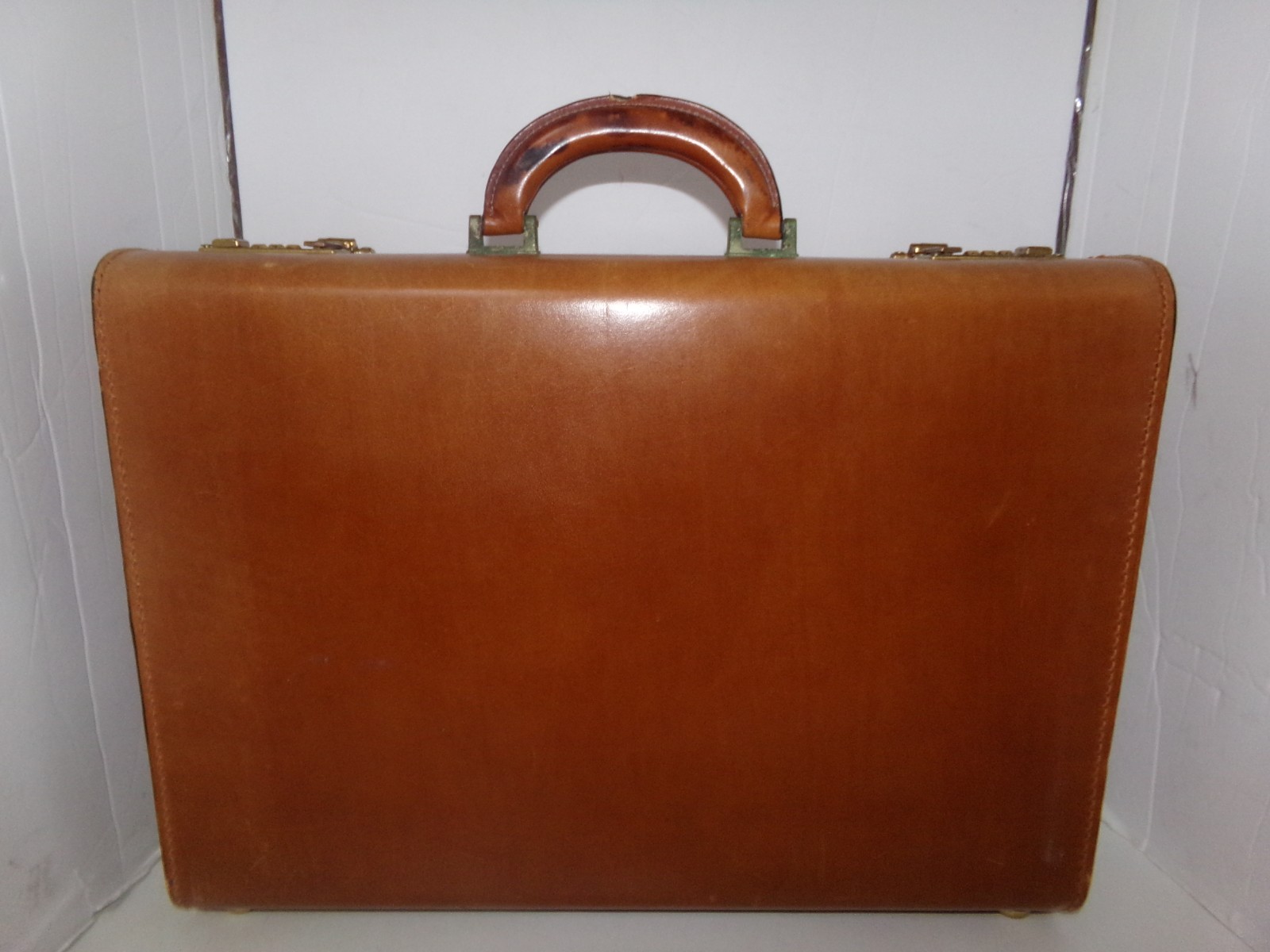 Vintage Schlesinger Bros Brown Full Grain Saddle Leather Hard Briefcase