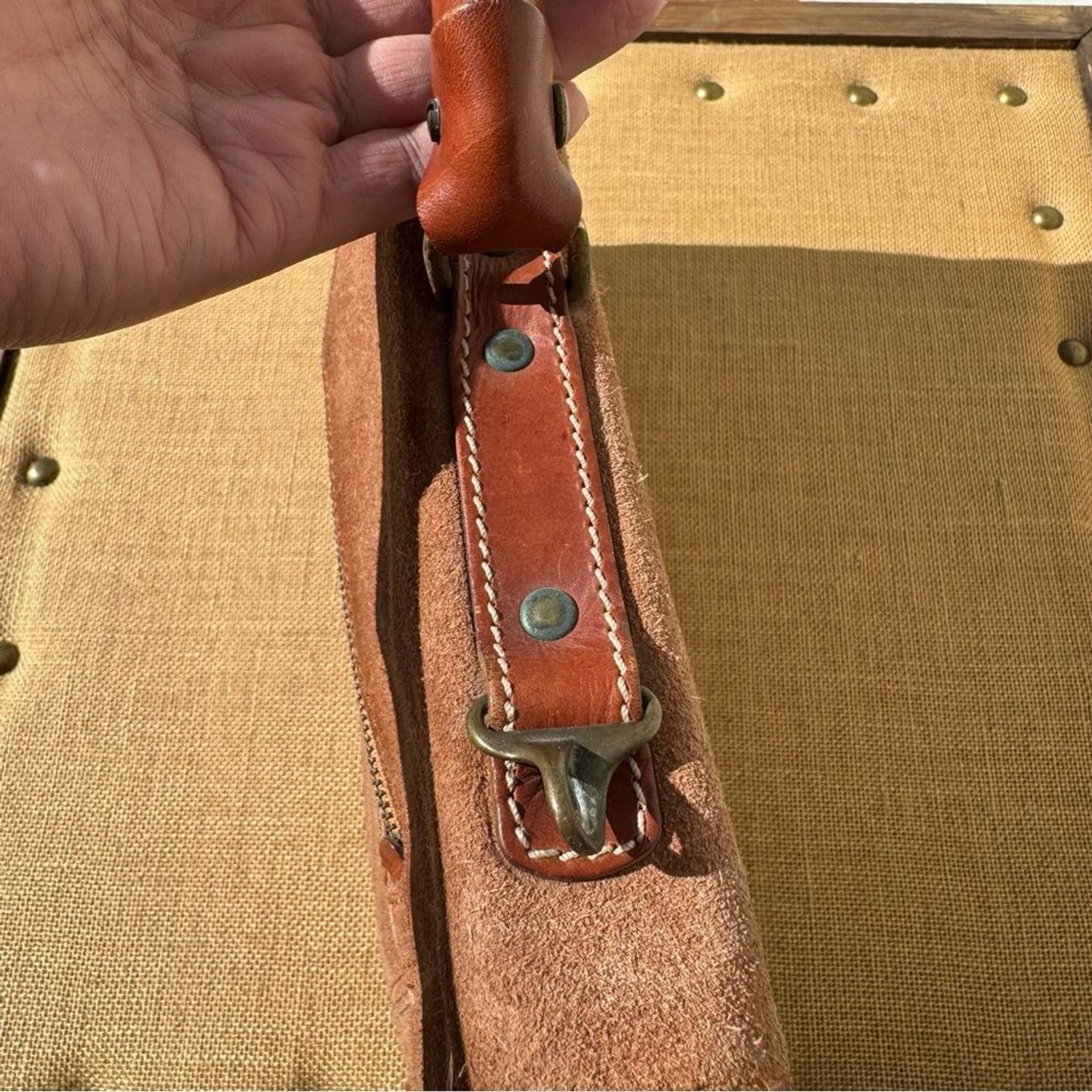 GoN Vintage Leather Suede Briefcase Messenger Bag Brown Plaid Lined 17”