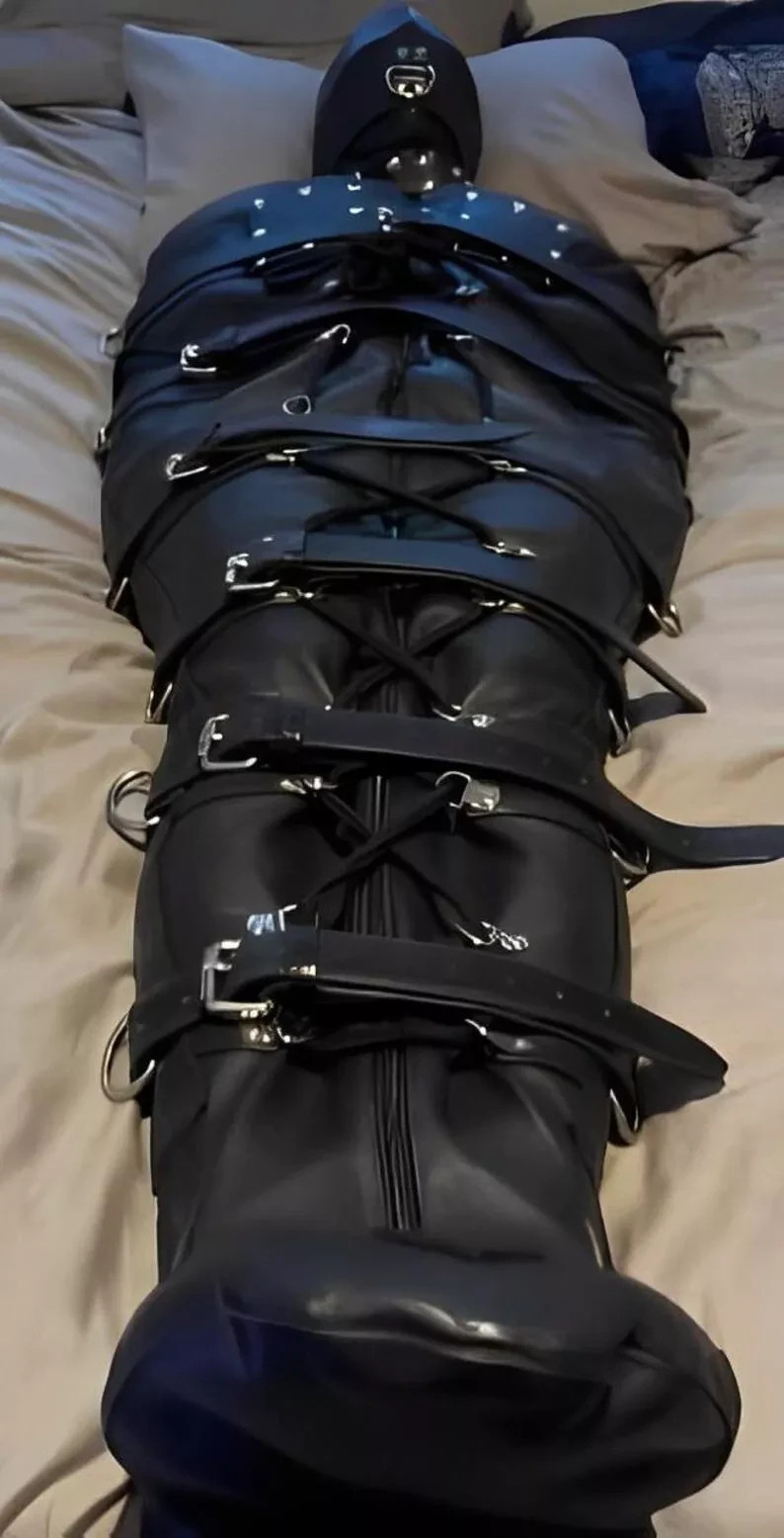 Genuine Leather Bondage Sleep Sack Straight Jacket Style Body Bag w/ Straps