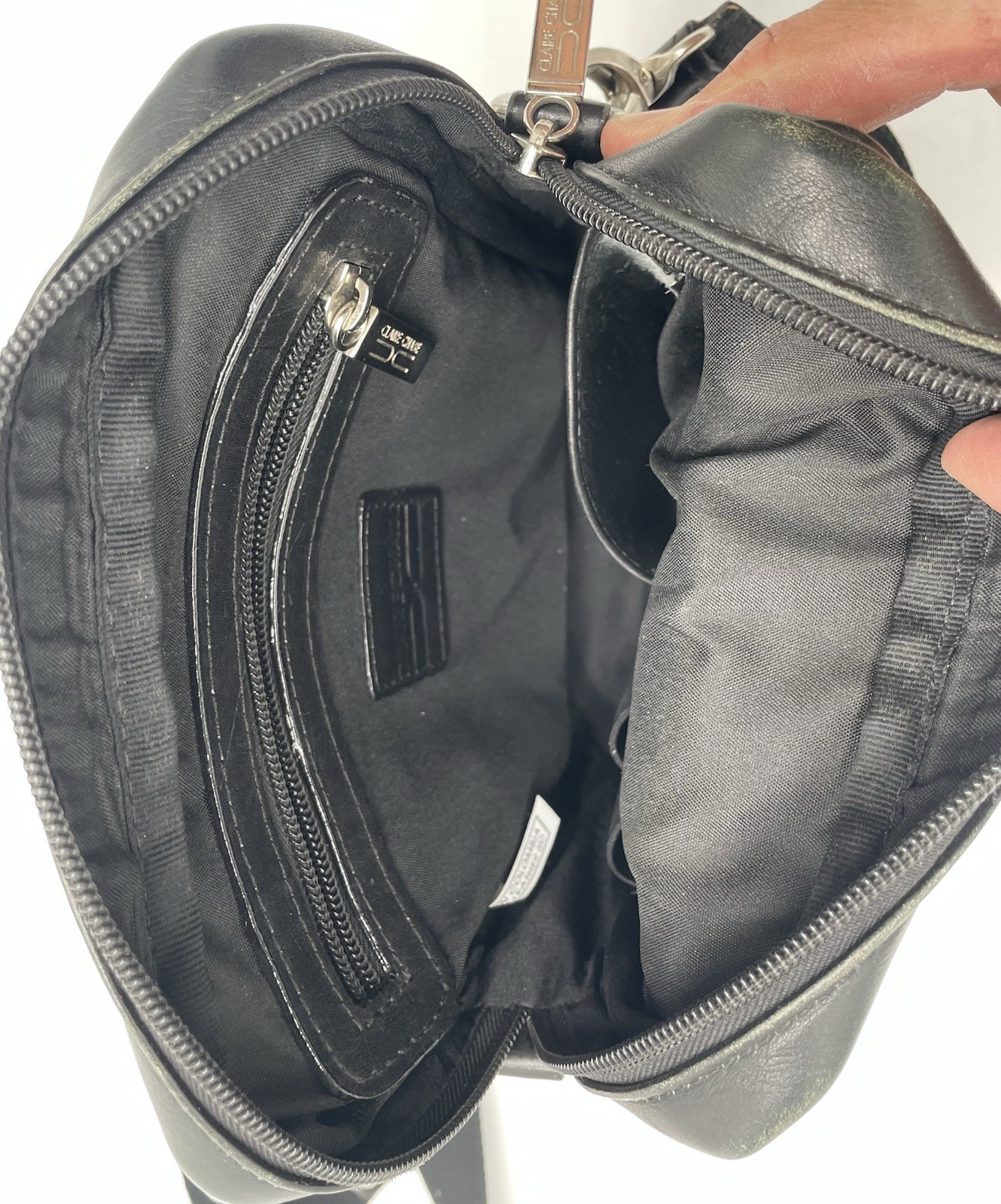 Claire Chase Black Leather Vertical Crossbody Messenger Bag Medium