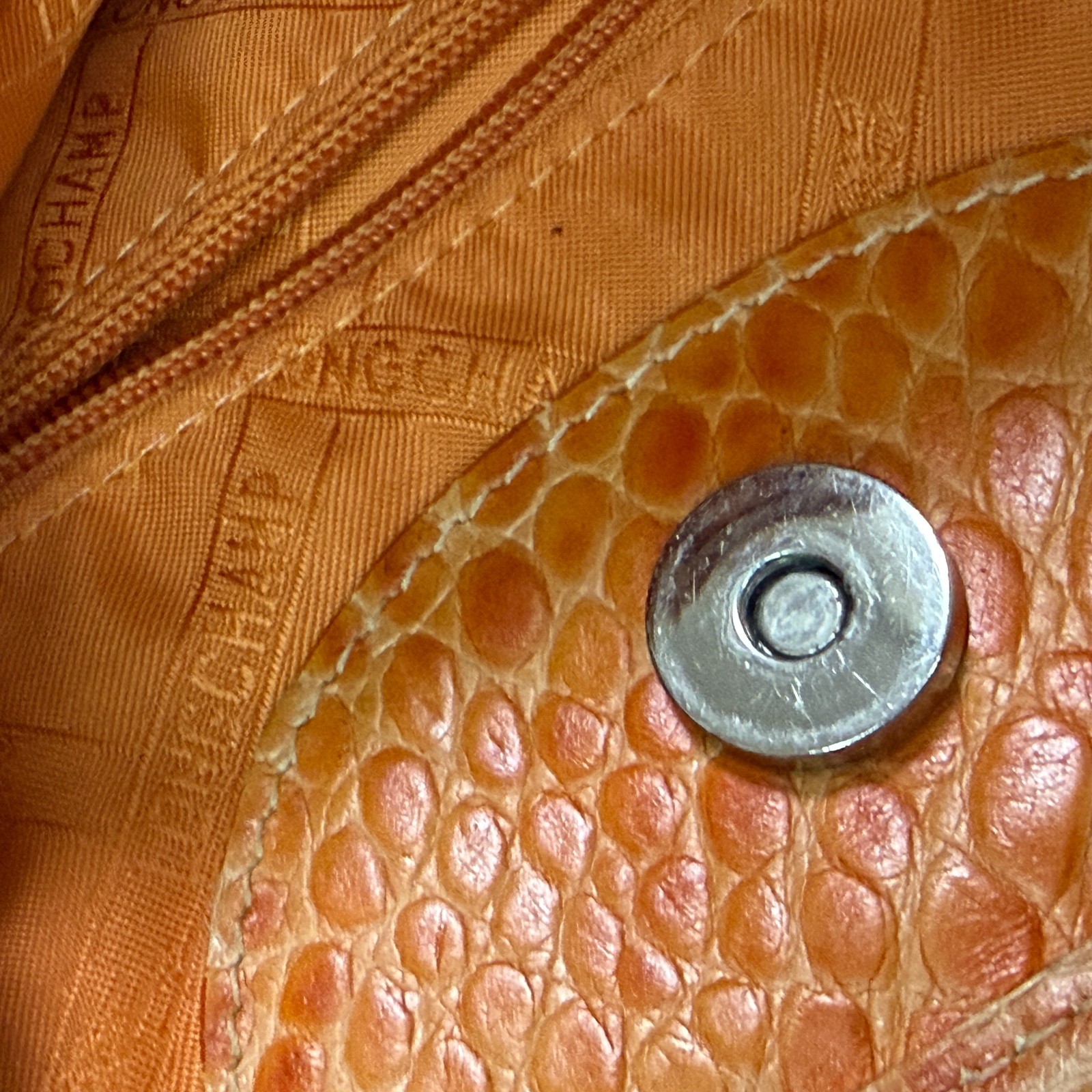 LONGCHAMP Leather Croco Croc Embossed Handbag Roseau Tote Bag orange Width: 33cm