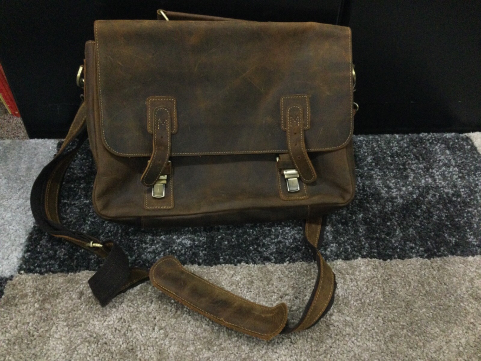 KATTEE MENS CRAZY HORSE LEATHER SATCHEL BRIEFCASE 14” MESSENGER BAG