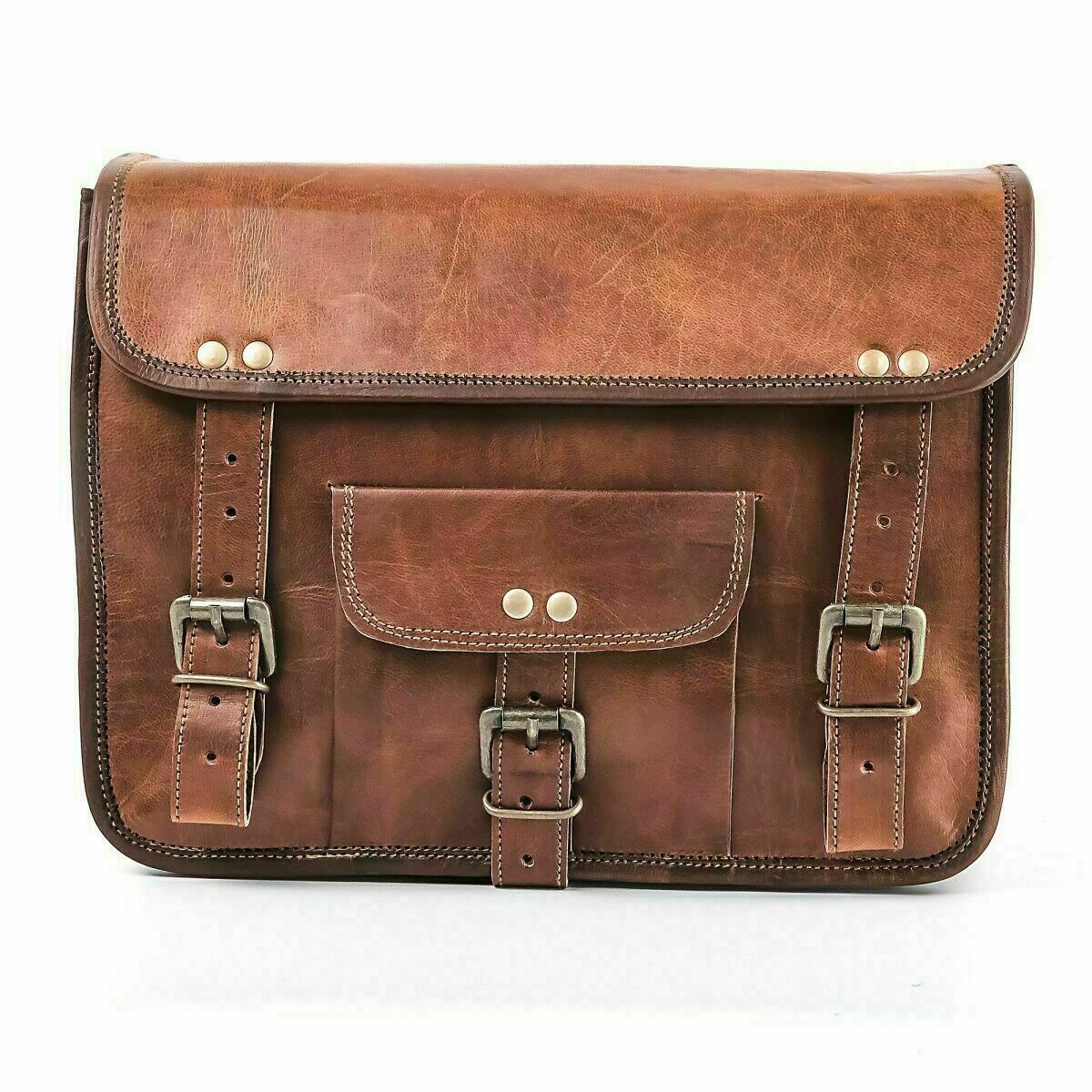 Pair Motorcycle Genuine Leather Saddle Bag Hand-Crafted Panniers Two Side Bag