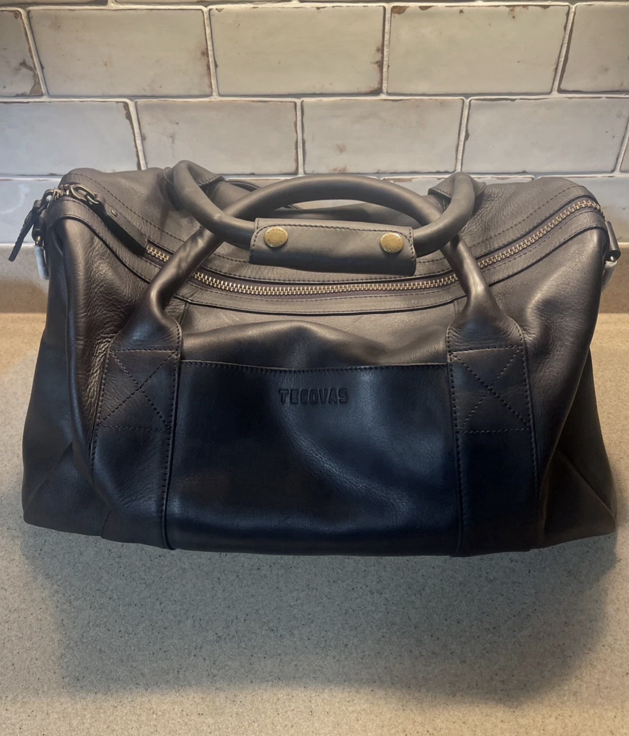 Tecovas Leather Weekender Duffle Bag Medium Midnight Black Carry On Travel