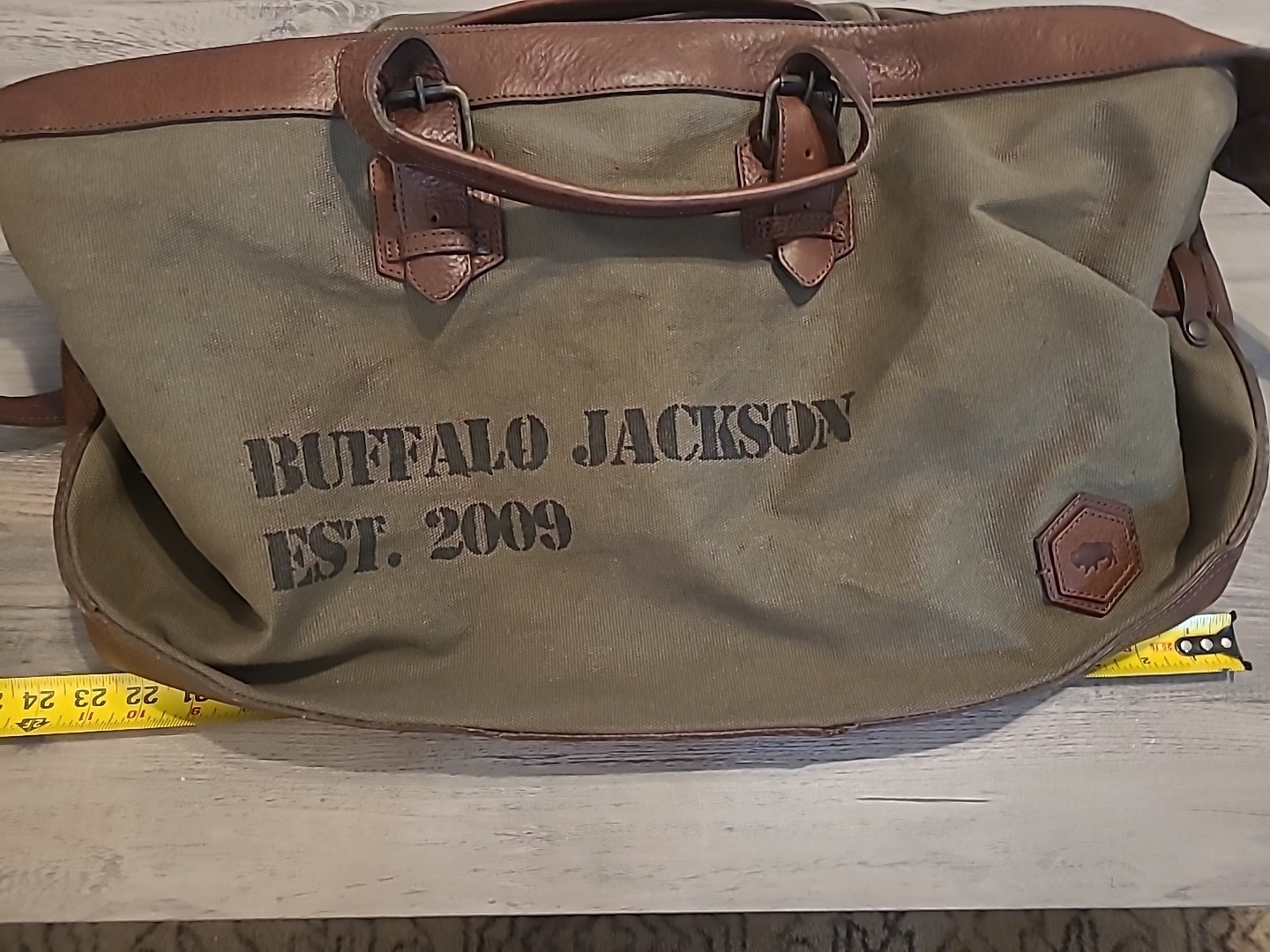 Buffalo Jackson Oversized Waxed Green Canvas & Leather Weekend Duffle Travel Bag