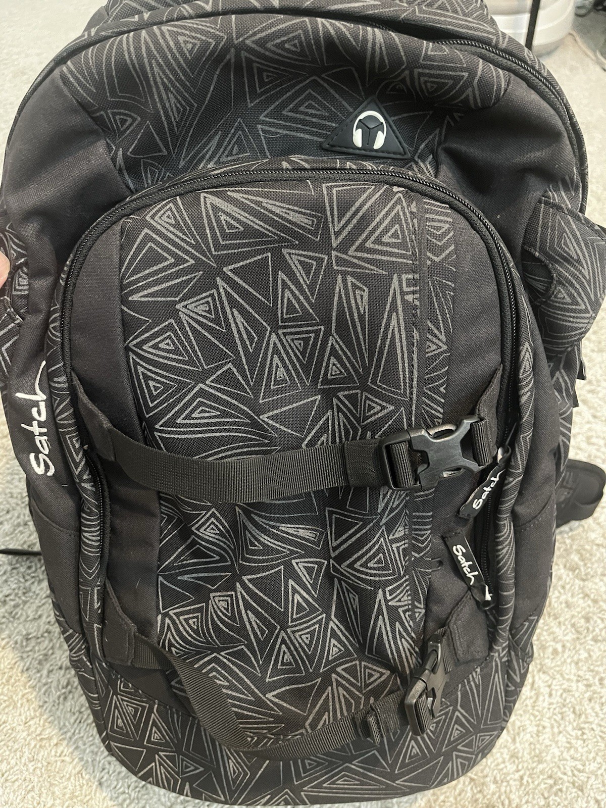 Satch Black Geometric Print Backpack School Travel Laptop Book Bag Adjustable
