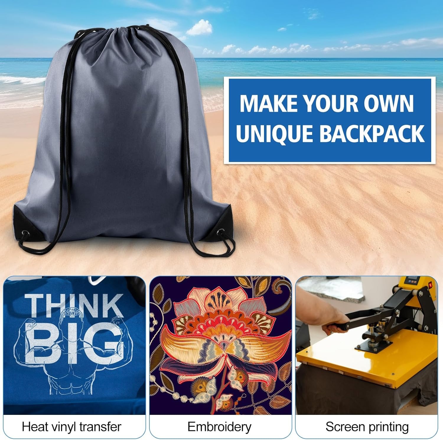 2 Pcs Gray Drawstring Backpacks, 40cm*34cm/15.7″*13.4″, Gym, Travel, Outdoor Act