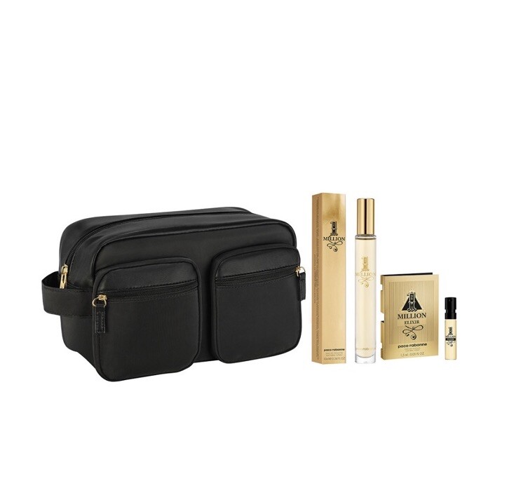 PACO RABANNE 1 MILLION ELIXIR 3pc Set /pouch +eau De Toilette 10ml + Parfum 1.5m