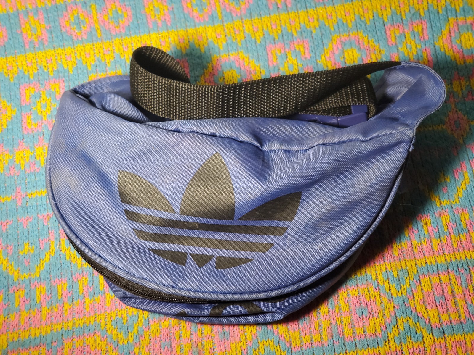 Vintage ADIDAS Fanny Pack Bum Bag Blue Zipper Waist Pouch Trefoil Adjustable