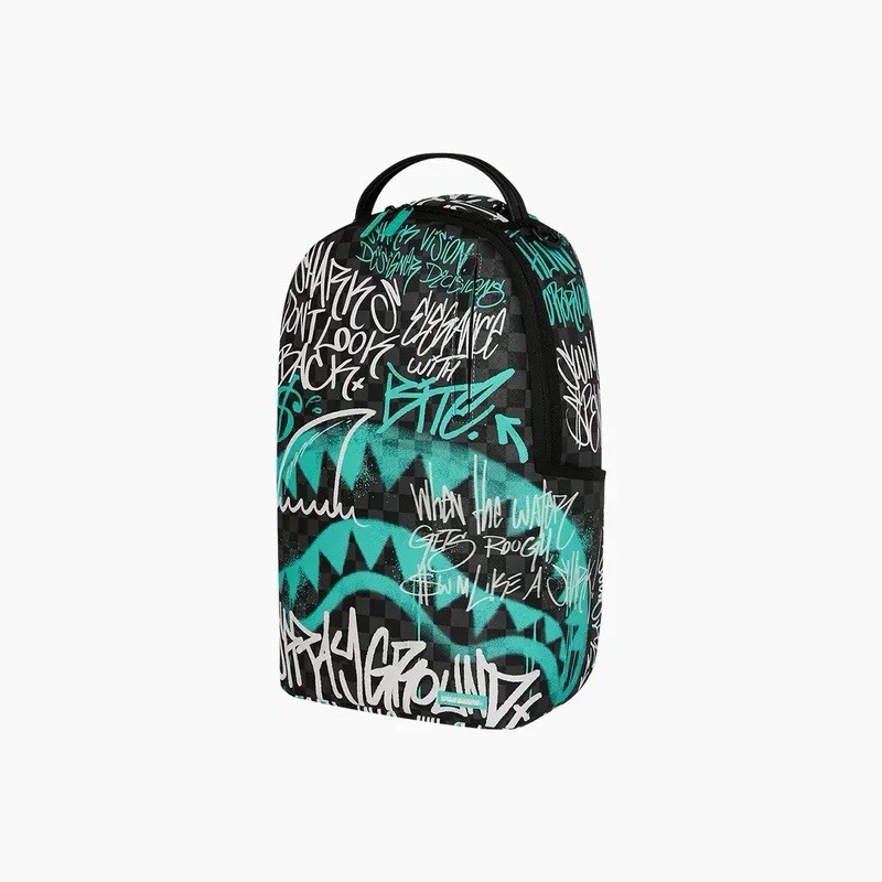 SPRAYGROUND LIMITED EDITION BACKPACK SPRAY POETRY III BLACK AQUA TEAL GRAFFITI
