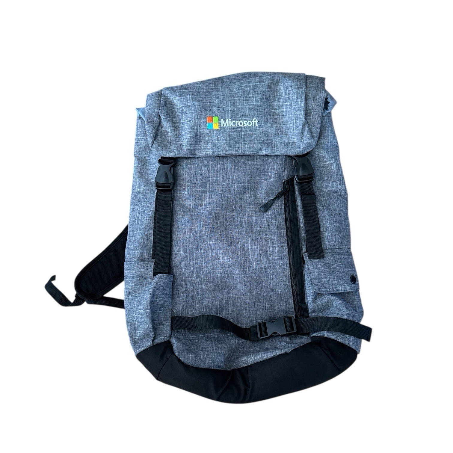 Microsoft Logo Computer Top Loader Buckle Flap Backpack Book Bag Pack Gray