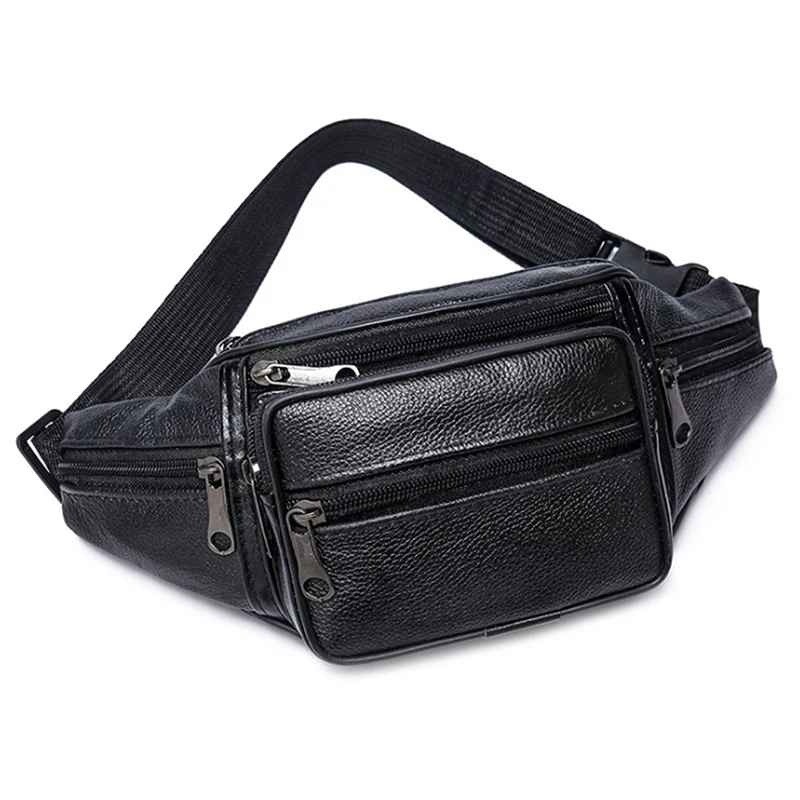 Fanny Pack Waist Bag Men Women PU Leather Multi Zippered Hip Belt Travel Purse