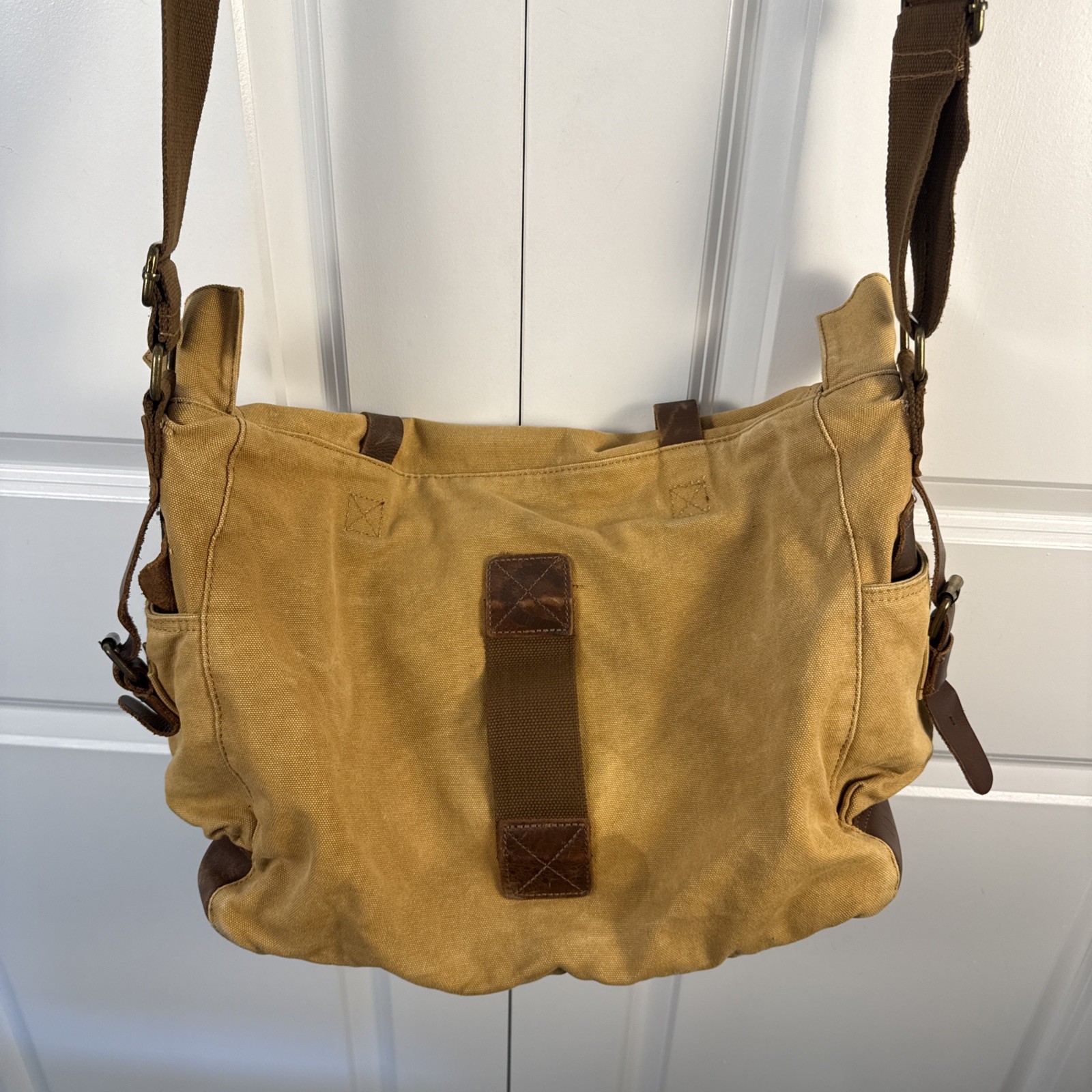 Muchuan Waxed Canvas/Leather Messenger Crossbody Bag Y2K I Am Legend 16x11x5”