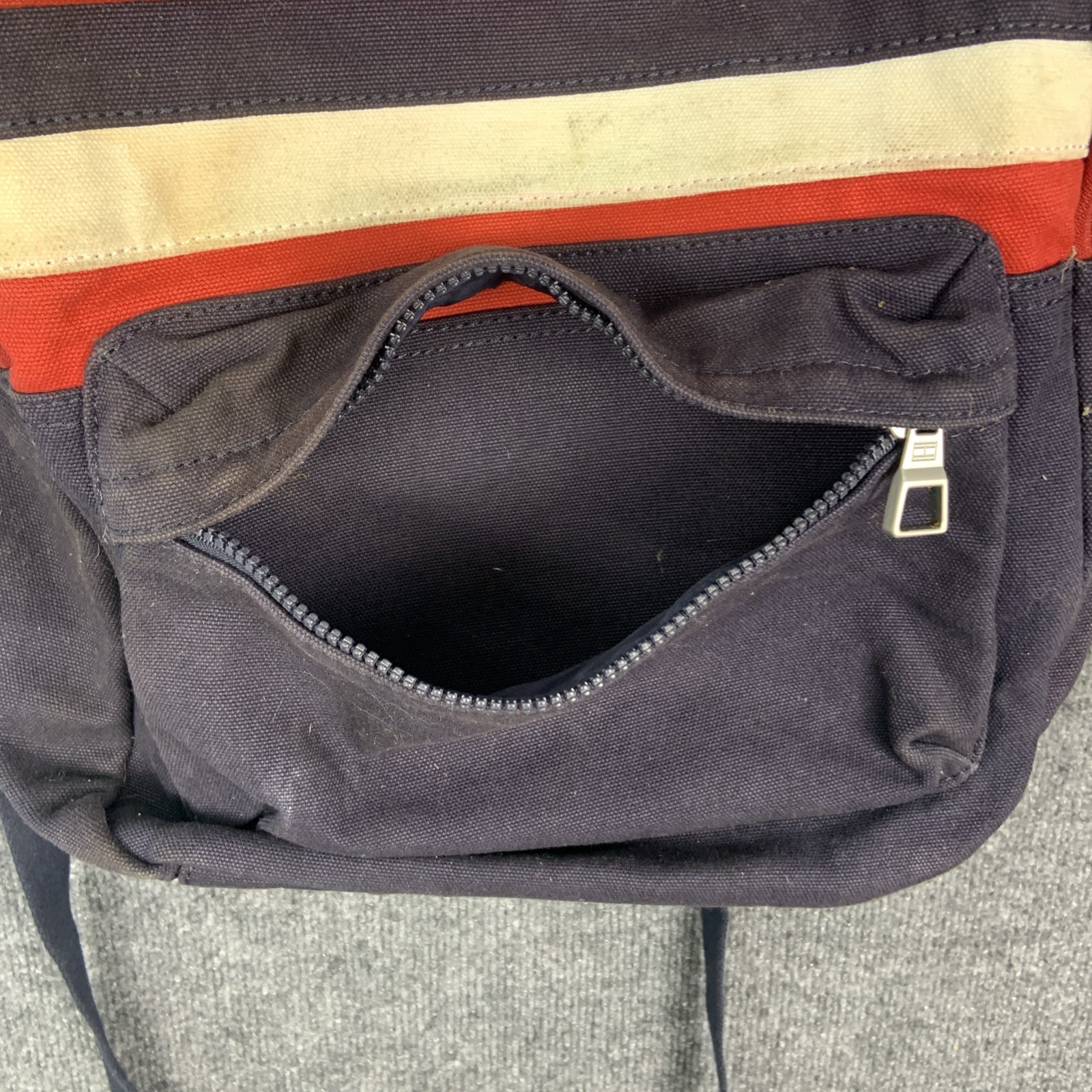 Vintage Tommy Hilfiger Red White Blue Navy 16″ Canvas Heavy Duty Backpack