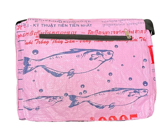 Fair Trade Recycled Fish Feed Messenger Bag Handmade in Cambodia