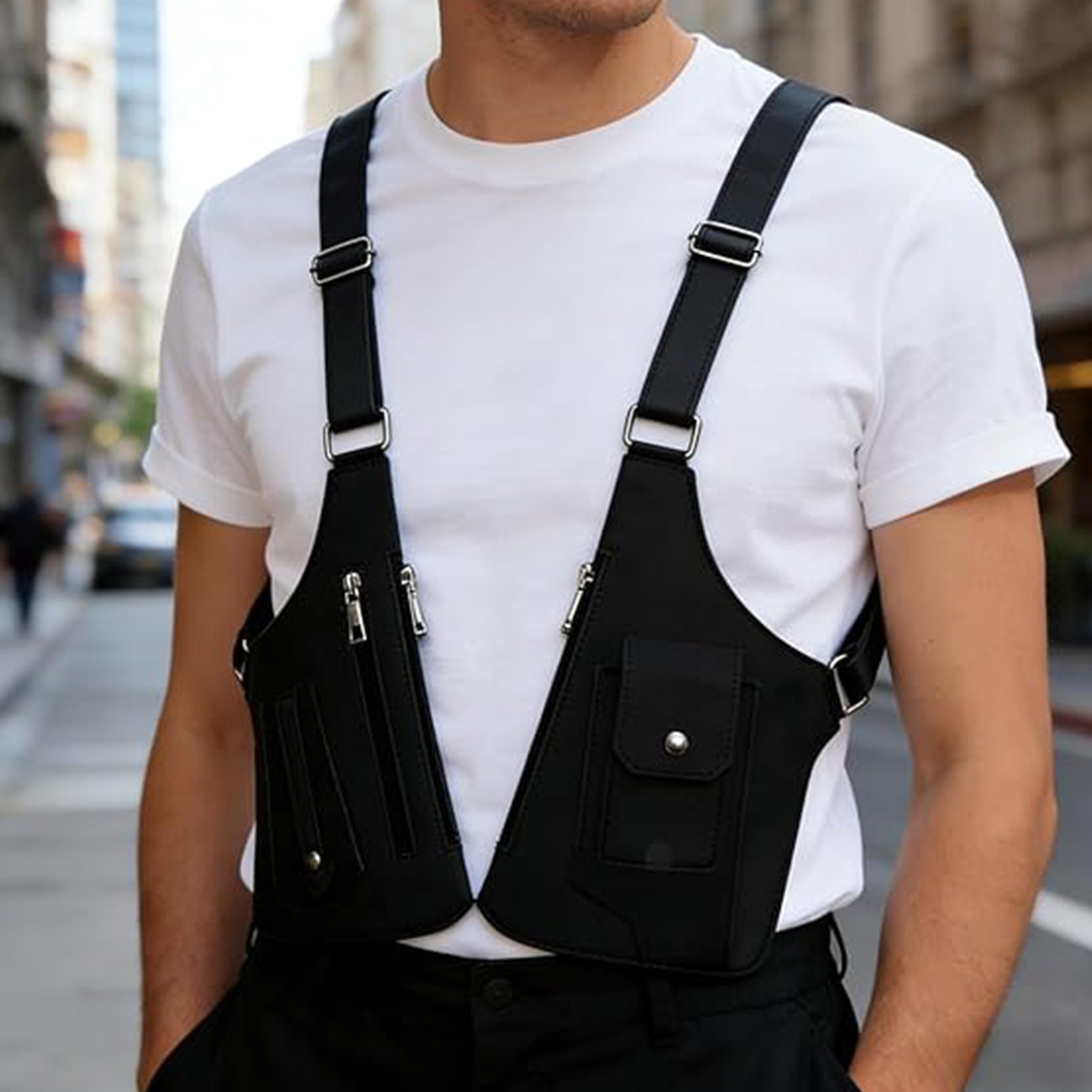 Double Shoulder Armpit Bag for Men, Anti-Theft Bag with Double Shoulder Straps