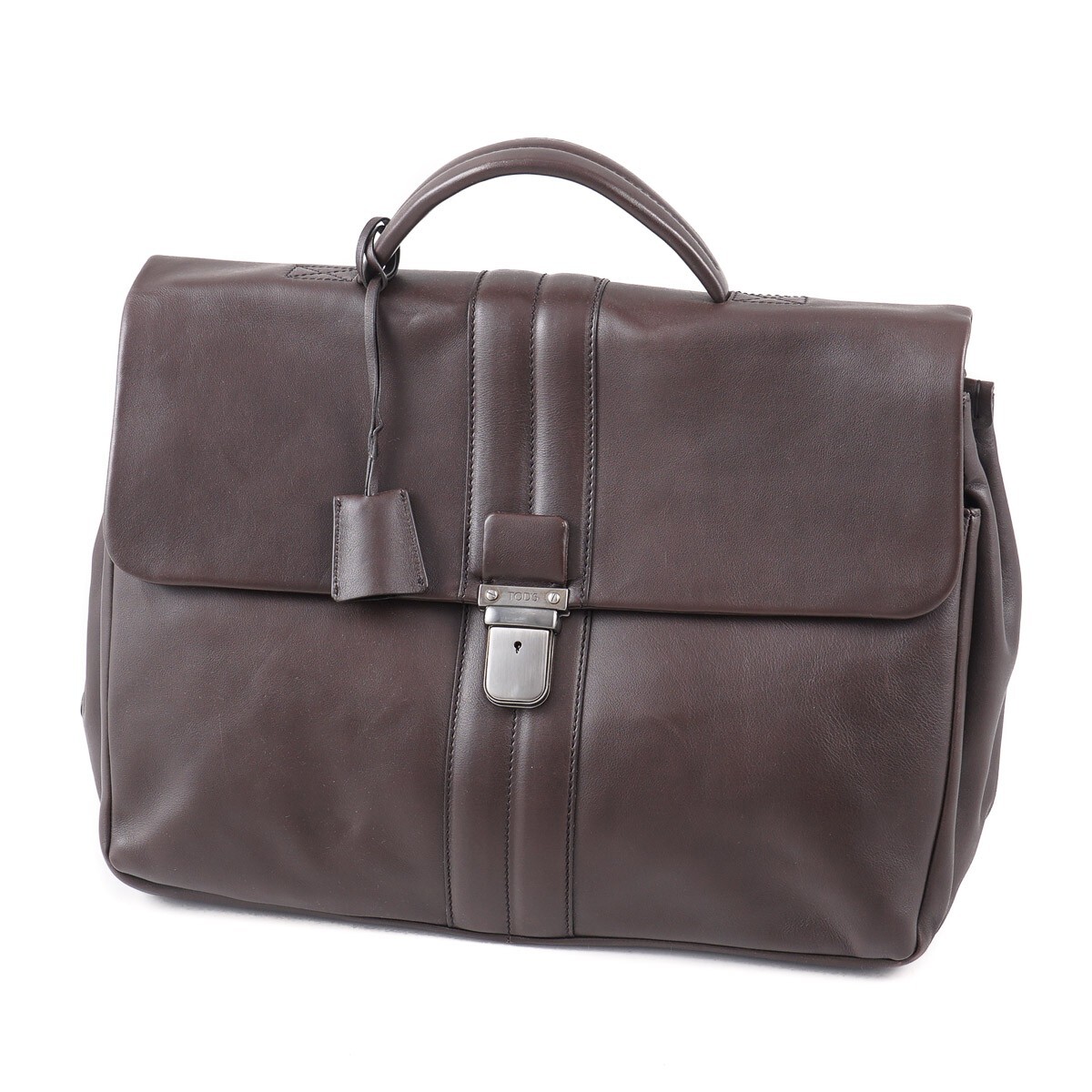 Tod’s Smooth Chocolate Brown Nappa Calf Leather Briefcase with Top Flap NWT Bag