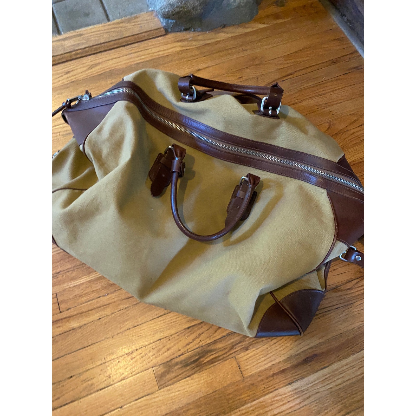J.Crew Wallace & Barnes Canvas Leather Trim Duffel Bag Weekender Tan Brown Large