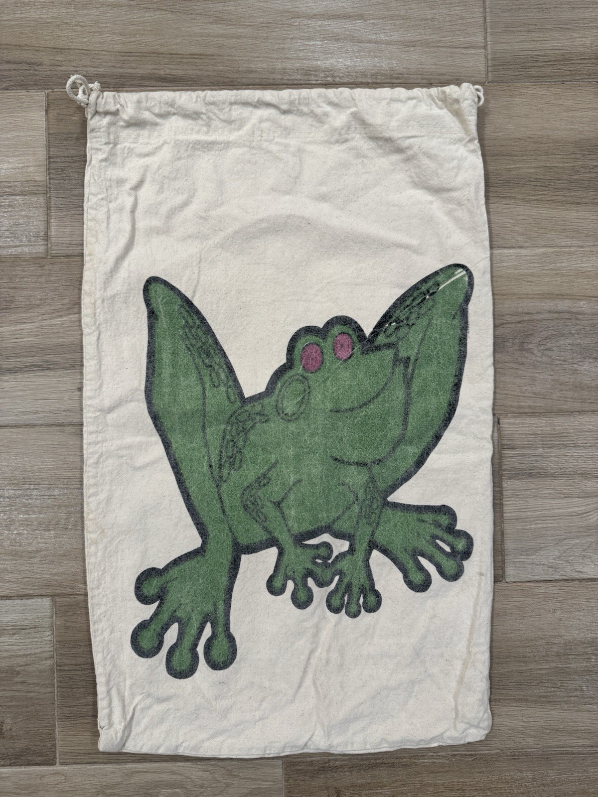 Vintage 90s Ocean House Frog Drawstring Bag LARGE 19×30 Canvas USA Sack Beach