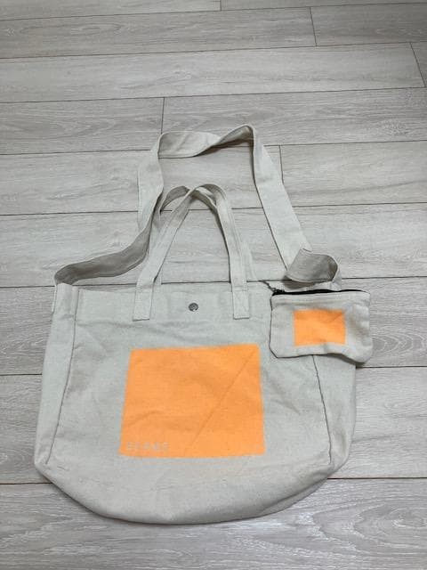 BEAMS Canvas Tote Bag Cream/Orange Accents, 35x28cm Used