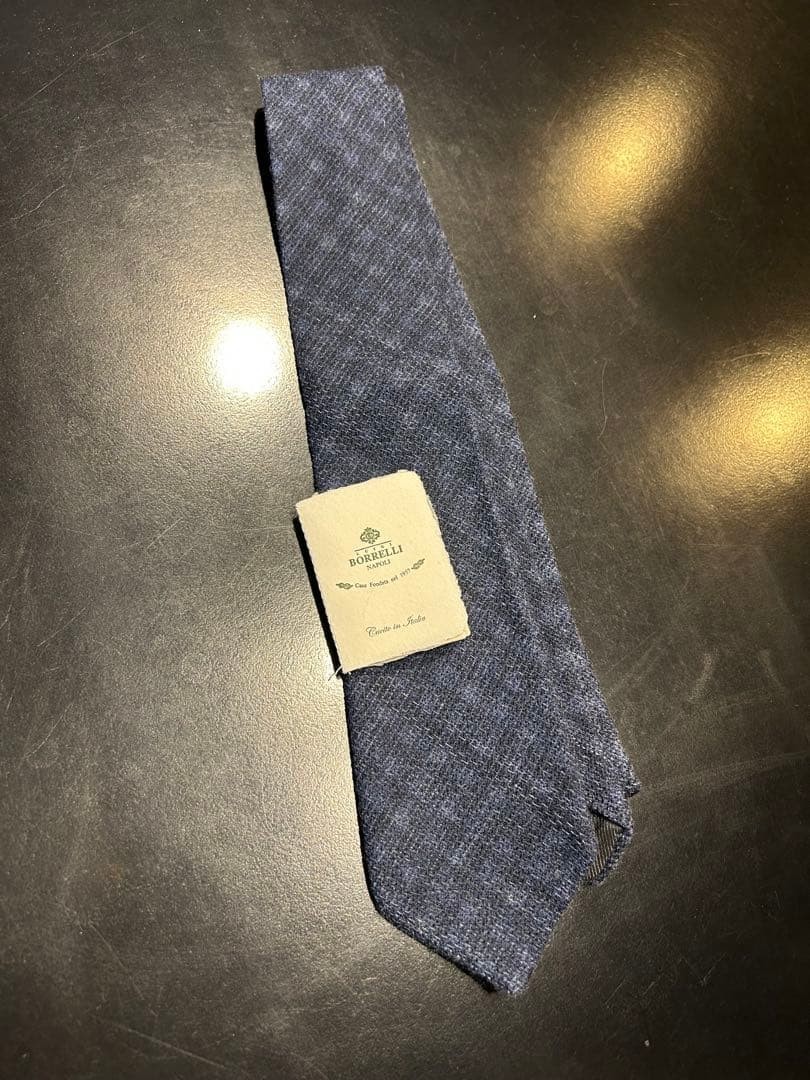 LUIGI BORRELLI Wool Tie Navy Multi-Color Fabric from a textured fabric woven