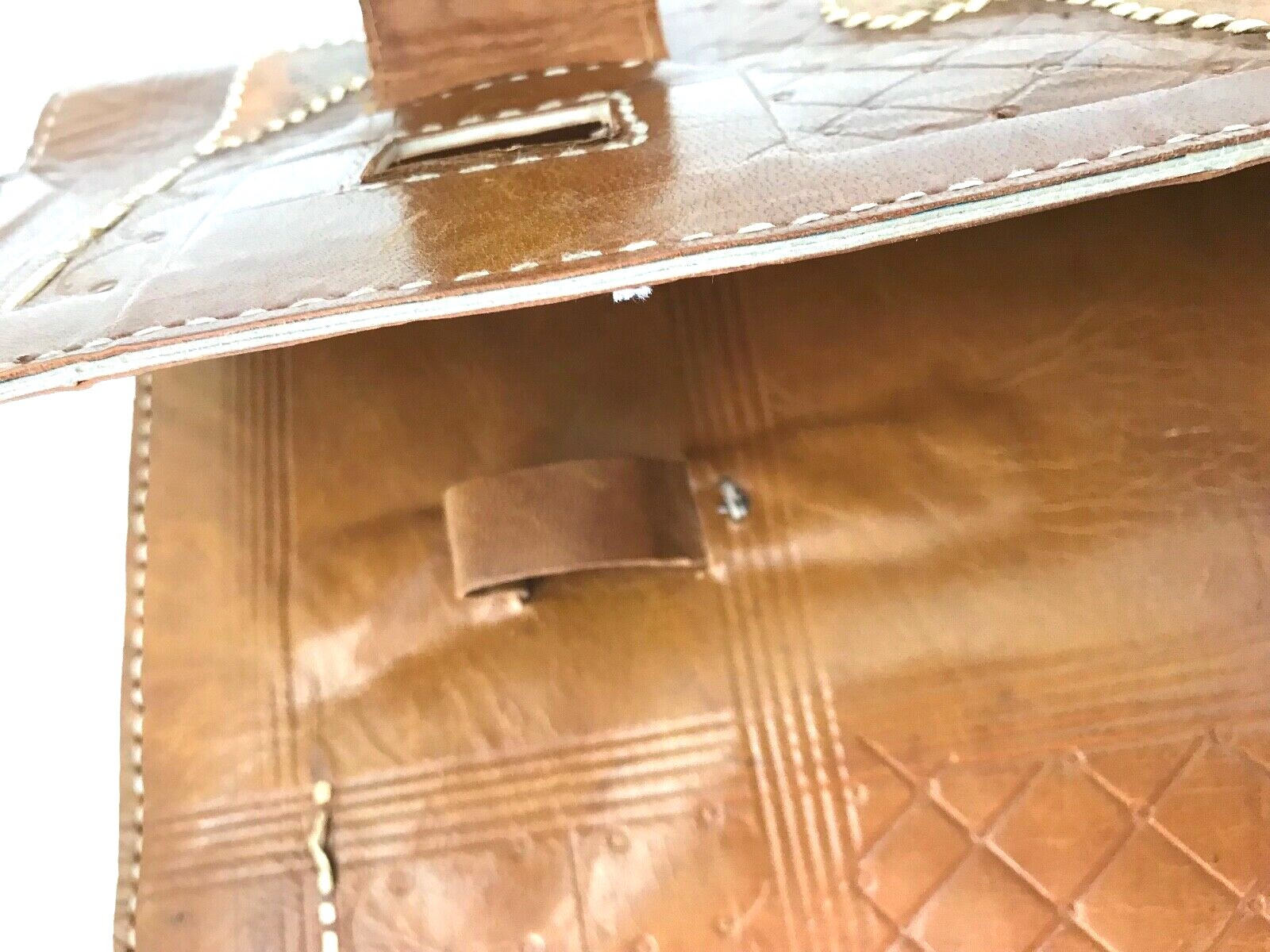 Hand Stitched Leather & Snakeskin Tooled Satchel Village Primitive Tan Unique