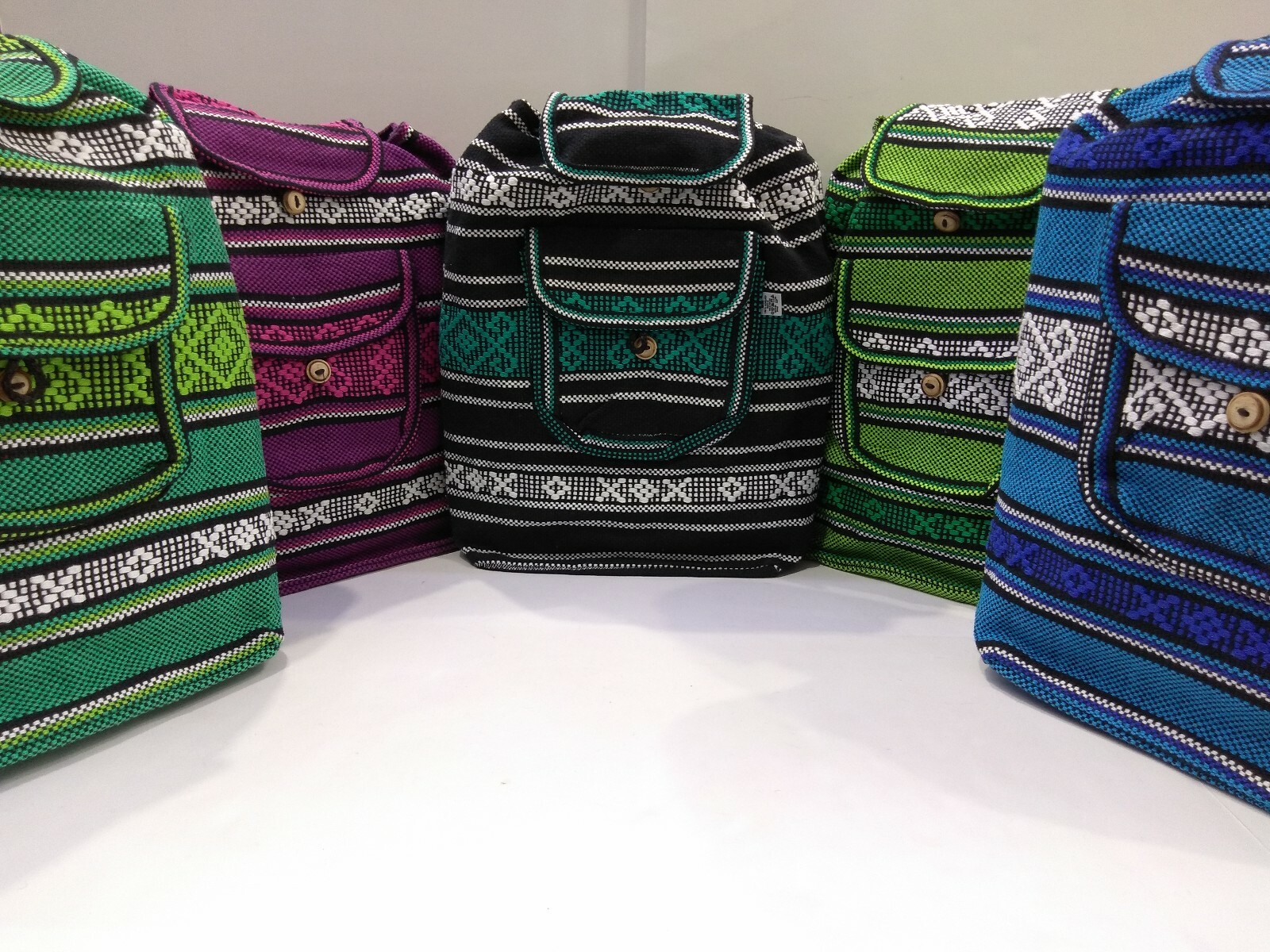 RASTA Bag Beach Hippie Baja Ethnic Multicolors pocket Backpack Made in Mexico