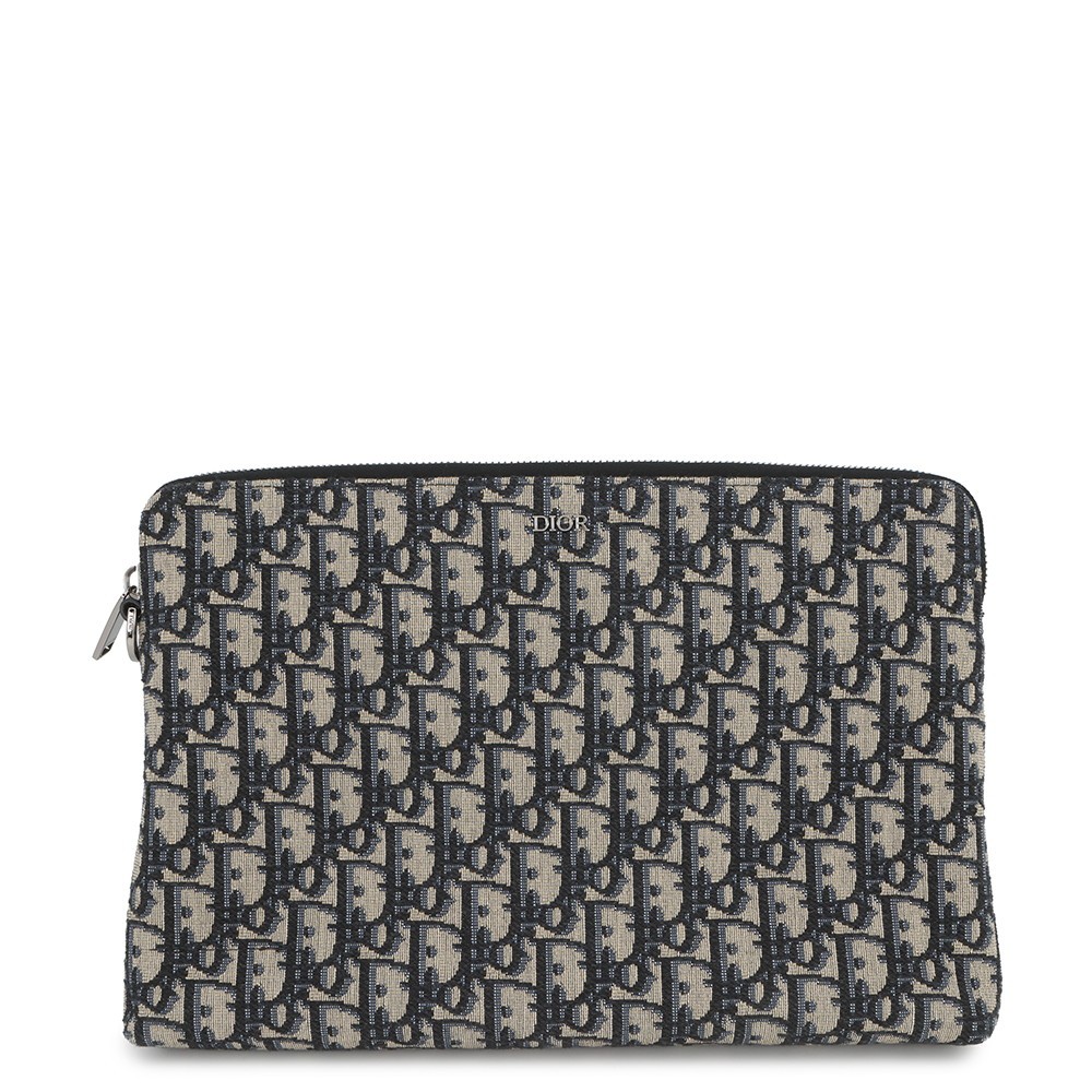 Dior Oblique A4 Zip Pouch Clutch Bag Canvas Beige/Black 2ESCA421YKY_H27E