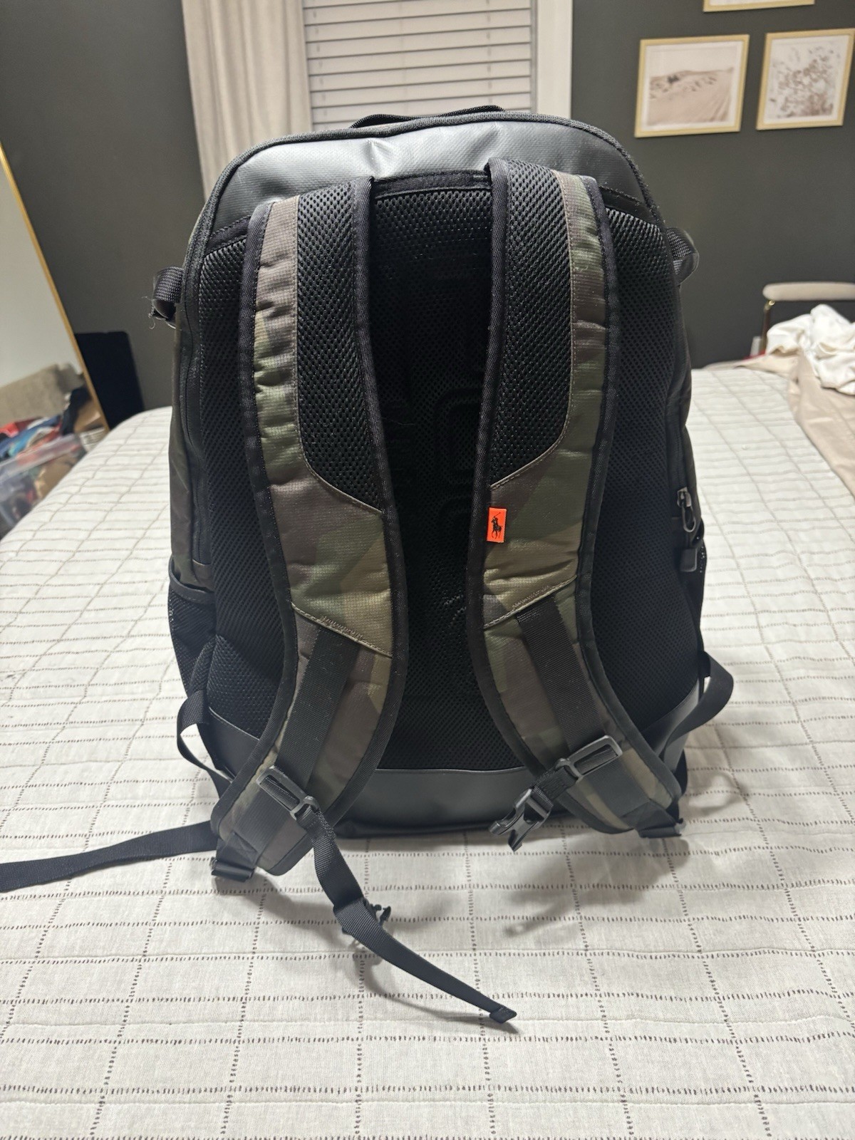Polo Sport Camouflage Backpack Green Black Orange Zip Closure Top Handle