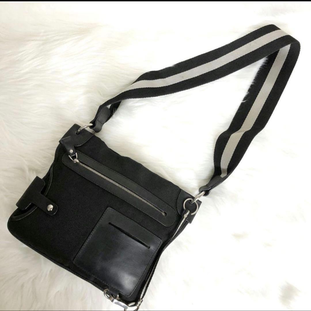 Bally Men’s Shoulder Bag Nylon Leather Crossbody Black Mesh Pocket 42x31cm