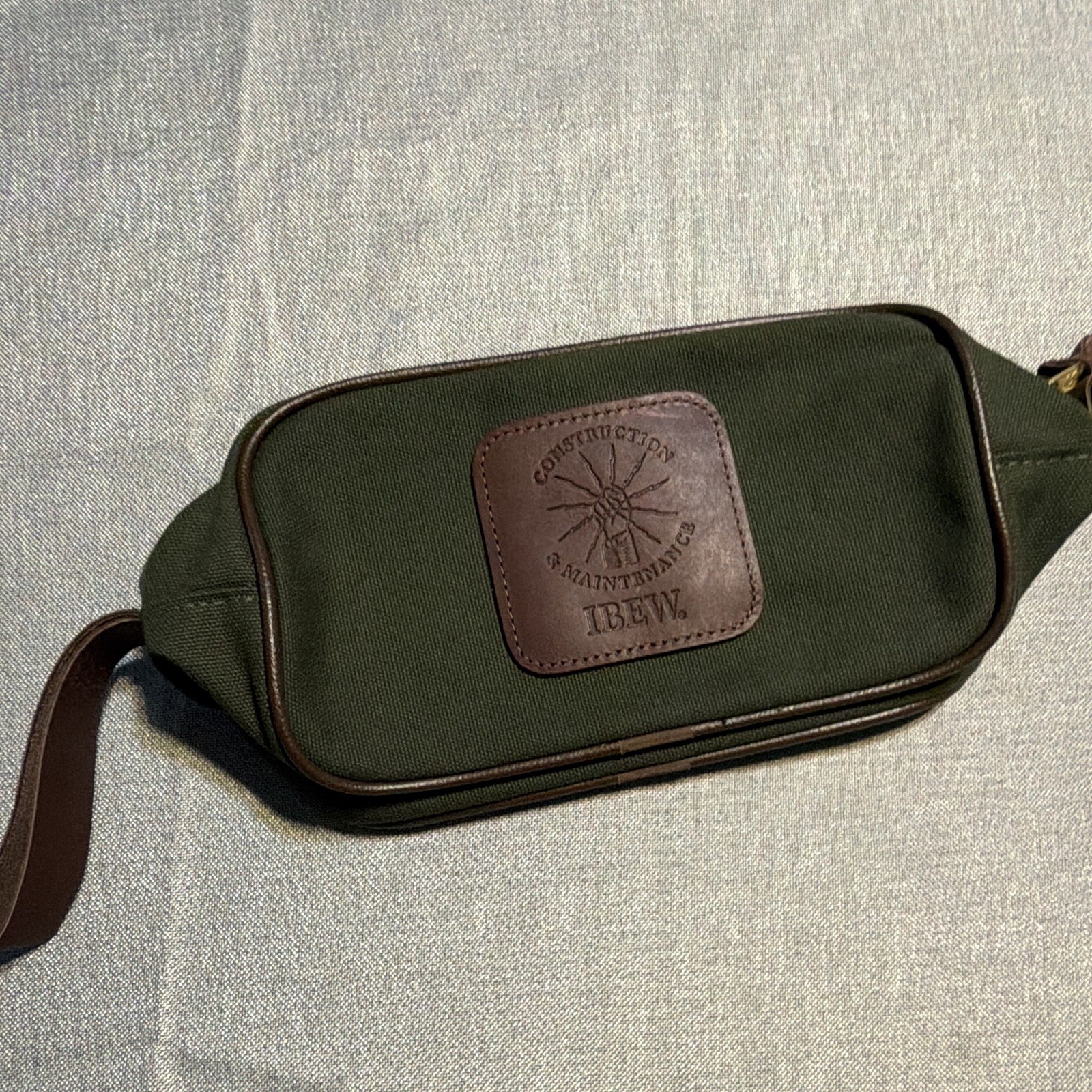 IBEW Electrician Union Canvas Leather Green Brown Shaver Bag Union Made in USA