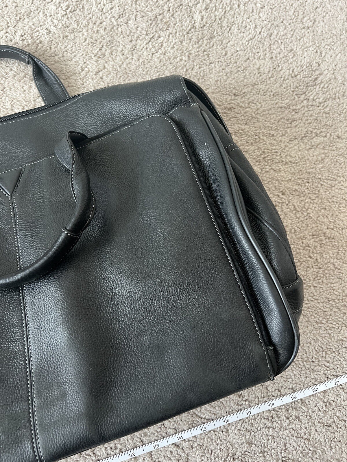 Johnston & Murphy Soft Black Leather Zip Top Briefcase Laptop Messenger Bag