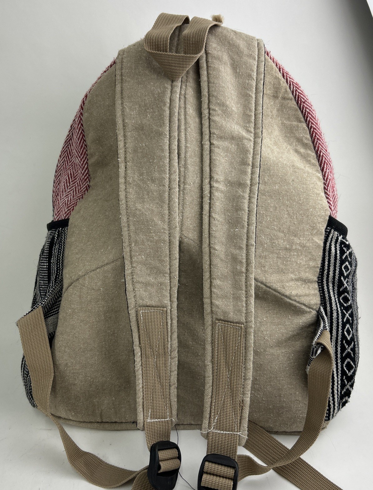 Himalaya Hemp Backpack Orange Red Aztec Southwestern Mushrooms Hippie Bag Canvas